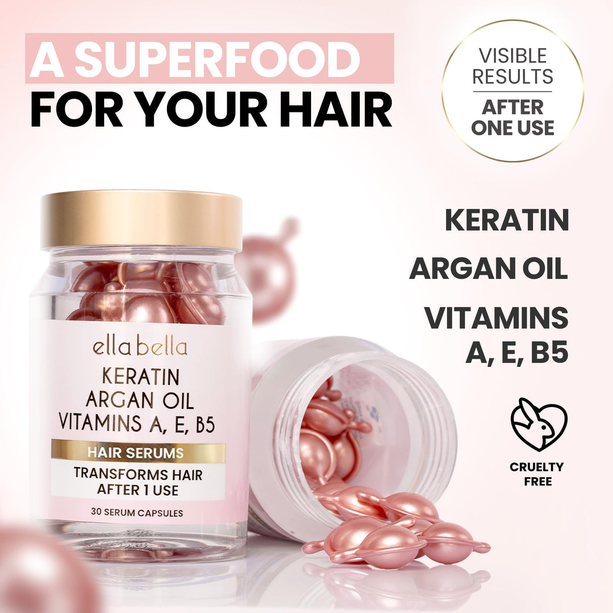 ELLA BELLA Keratin Hair Serum with Argan Oil Vitamins A E B5 - ELLA BELLA Official Imagery - 5