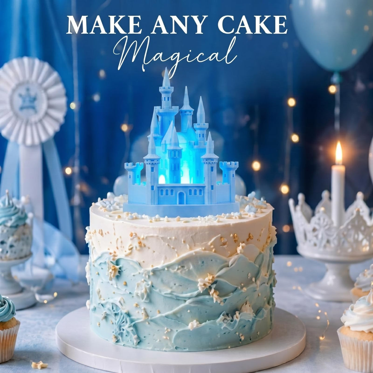 4 8 3D Princess Castle Cake Topper with Nightlight Blue - Baquler Official Imagery - 5