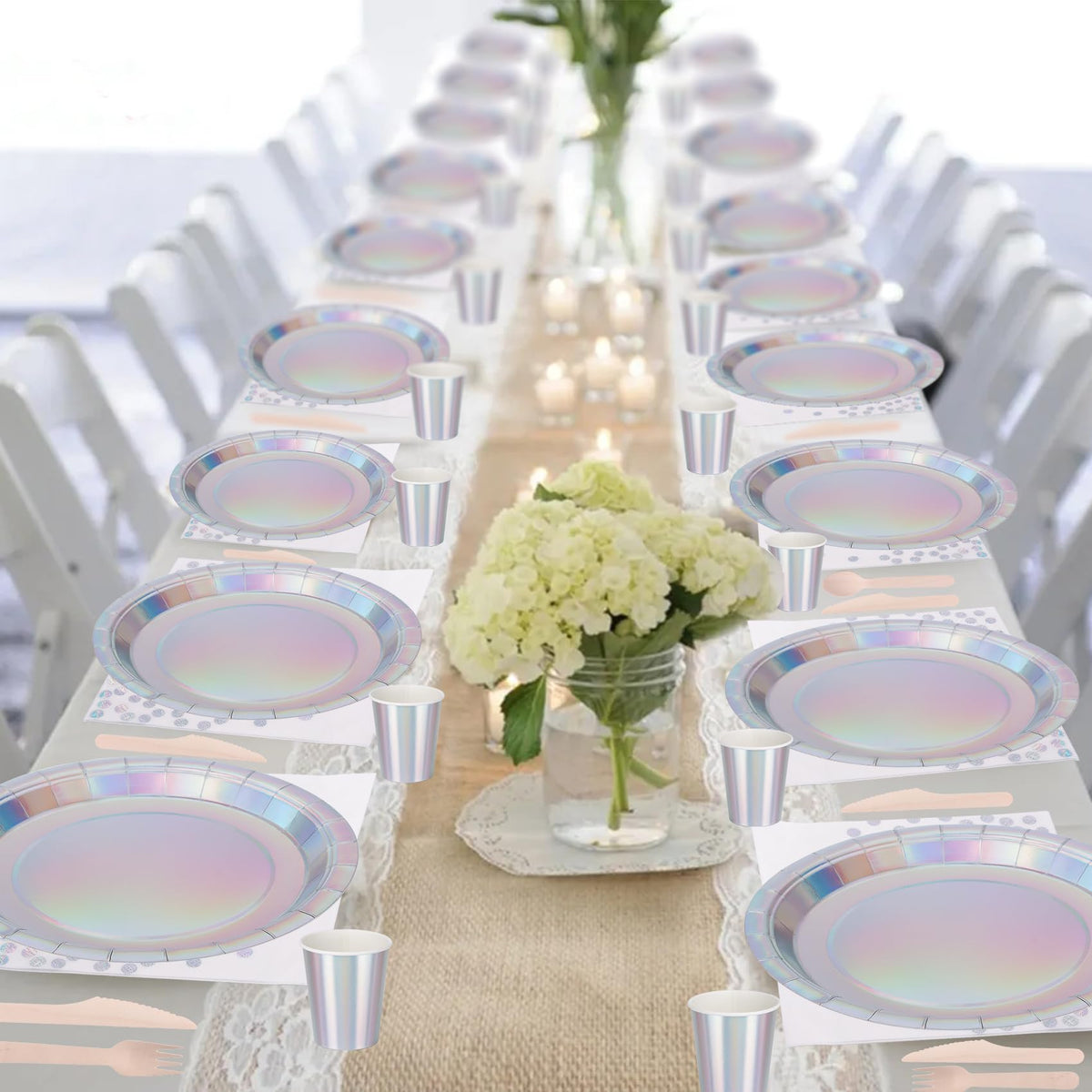 200PCS Iridescent Party Decorations Supplies Paper Plates - CEILIWEN Official Imagery - 3