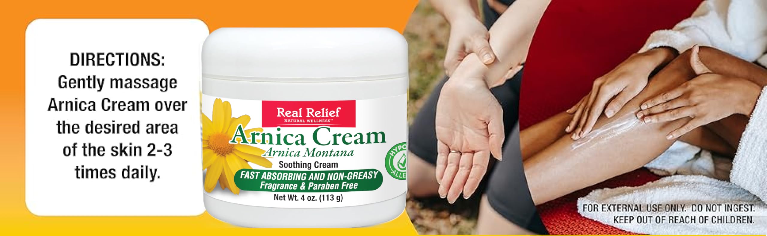 Real Relief Arnica Cream 8oz – Natural Hypoallergenic Cream