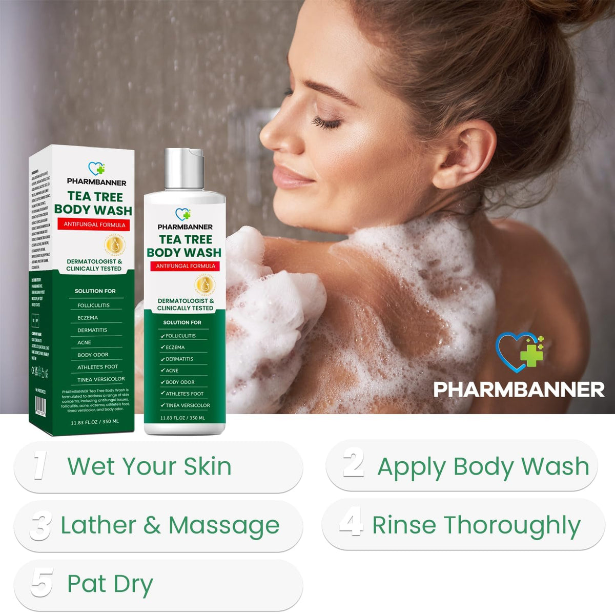 PHARMBANNER Tea Tree Antifungal Body Wash Soothes - PHARMBANNER Official Imagery - 8