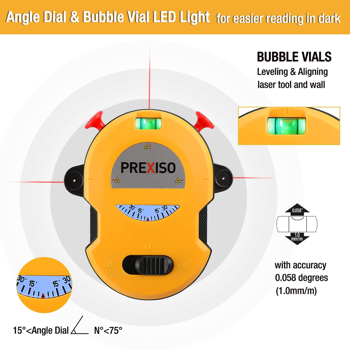 PREXISO Multi Surface Laser Level LED Light Vial Cross Line - Prexiso Official Imagery - 5