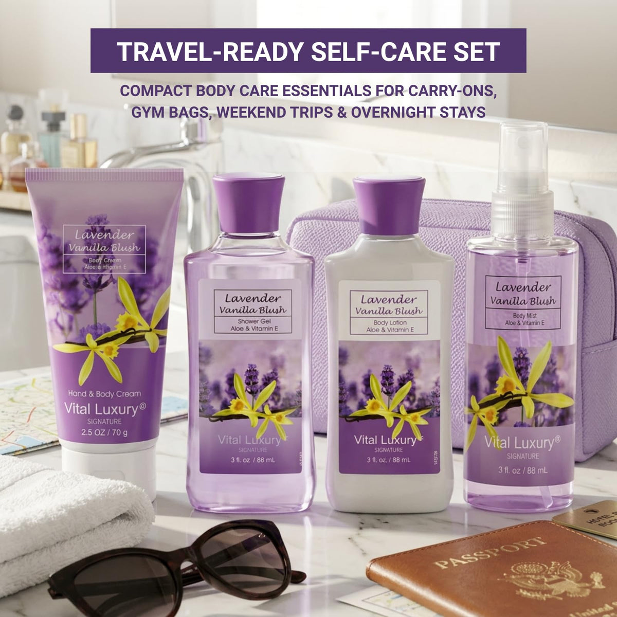 Lavender Vanilla Blush Bath Set 4PC Shower Gel Lotion Hand - BBlove Official Imagery - 8