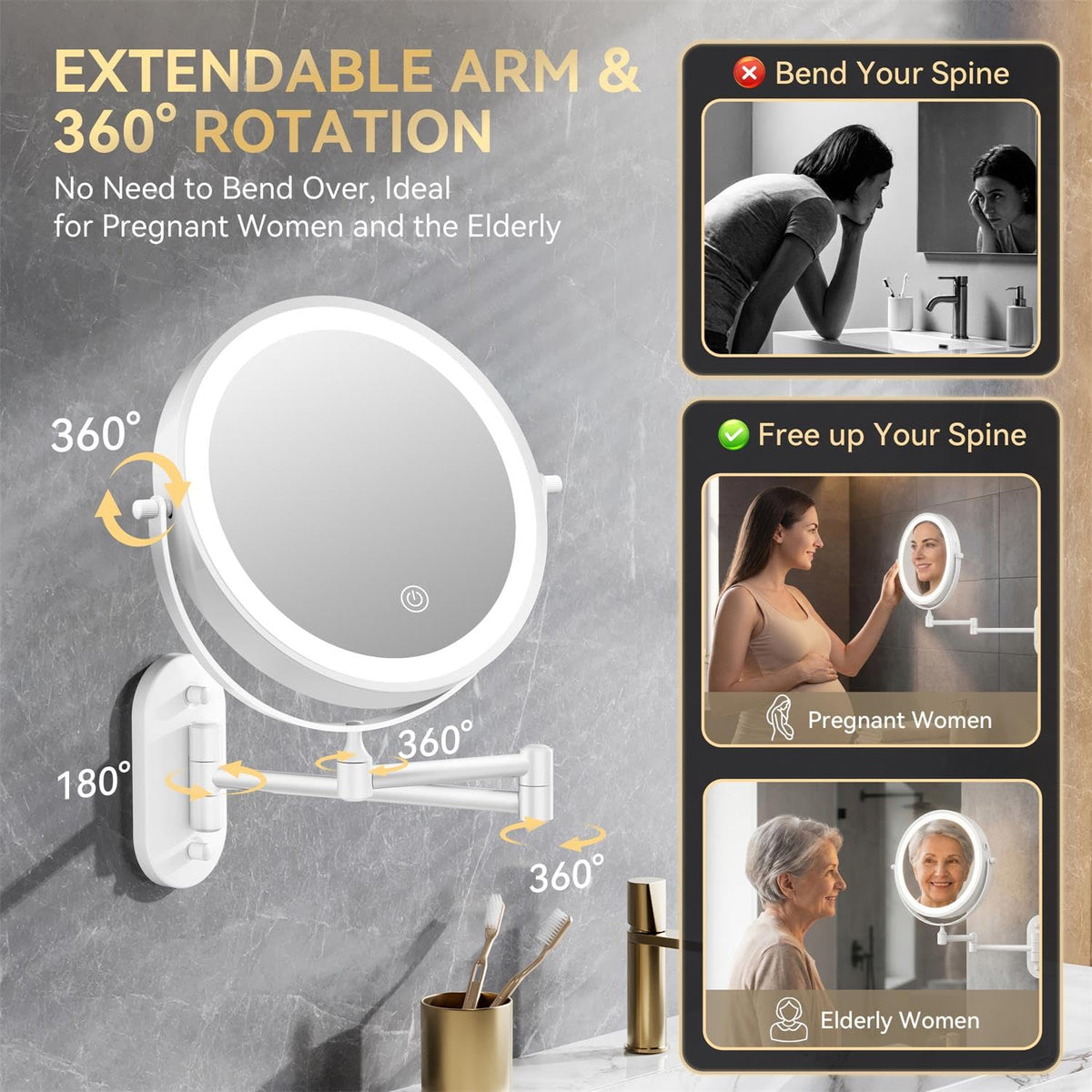 Auxmir 1X 20X Wall Mounted Makeup Mirror 8 Rechargeable - Auxmir Official Imagery - 8