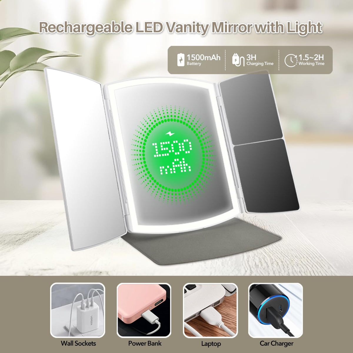 Makeup Mirror Vanity Mirror with Lights 2X 5X Jet Black - WIZCHARK Official Imagery - 5