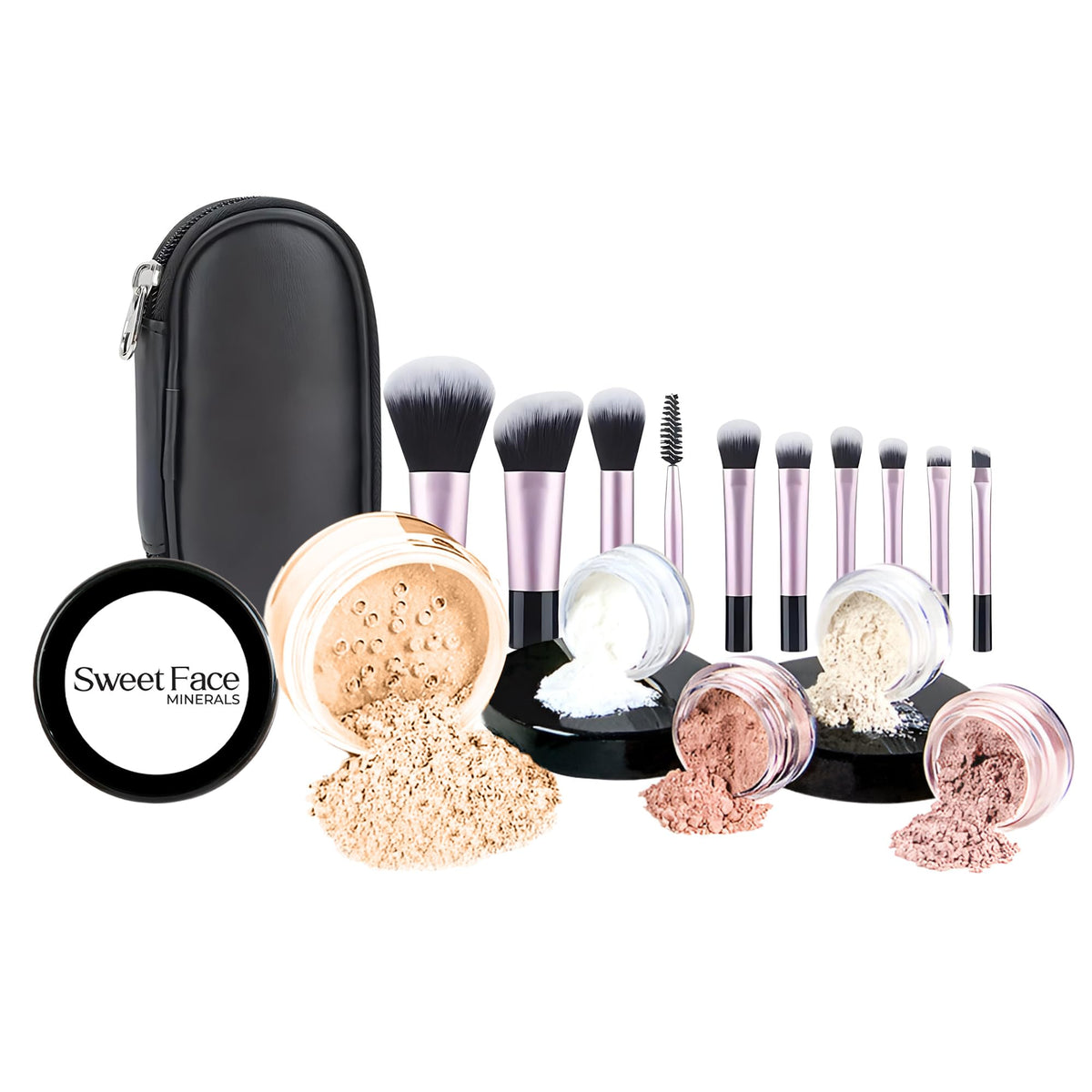 16pc Beginner Mineral Makeup STARTER KIT with 10 BRUSH SET - Sweet Face Minerals Official Imagery - 2