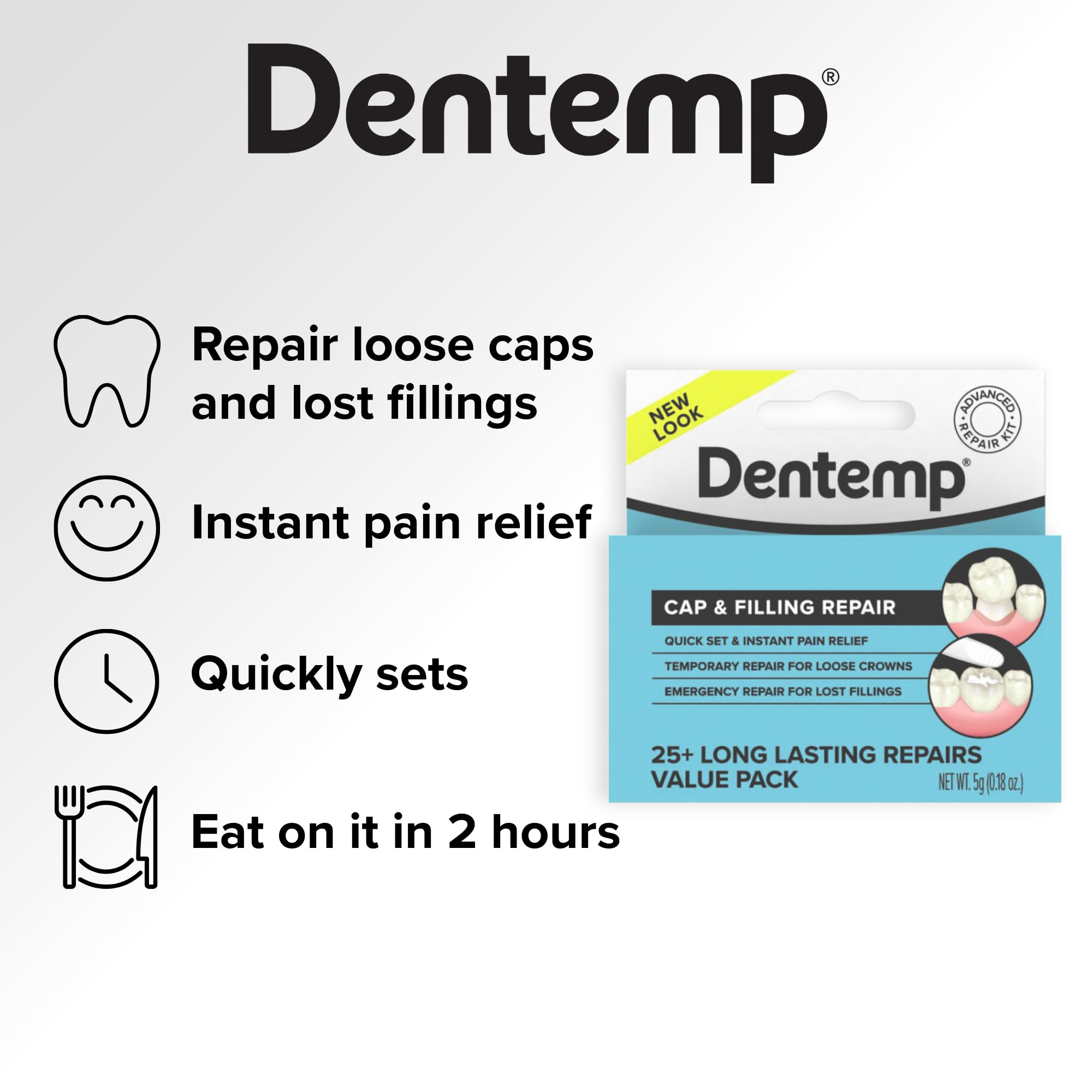 Dentemp Maximum Strength Loose Cap & Lost Filling Repair Kit – 5g (1pk)