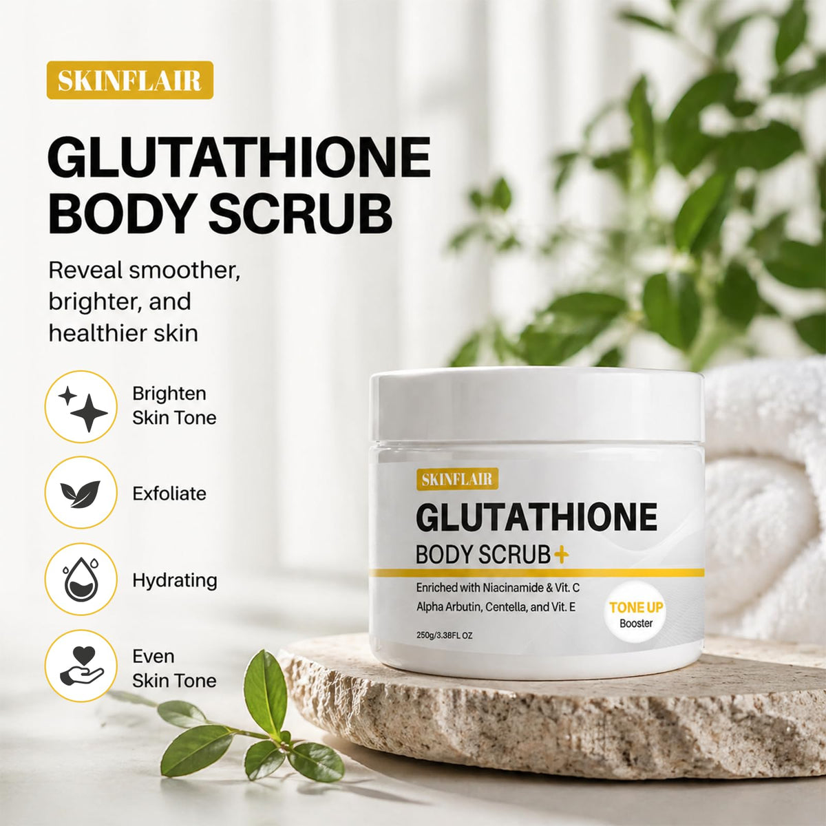 Glutathione Body Scrub with Rosehip Sea Salt Exfoliating - Skinflair Official Imagery - 3