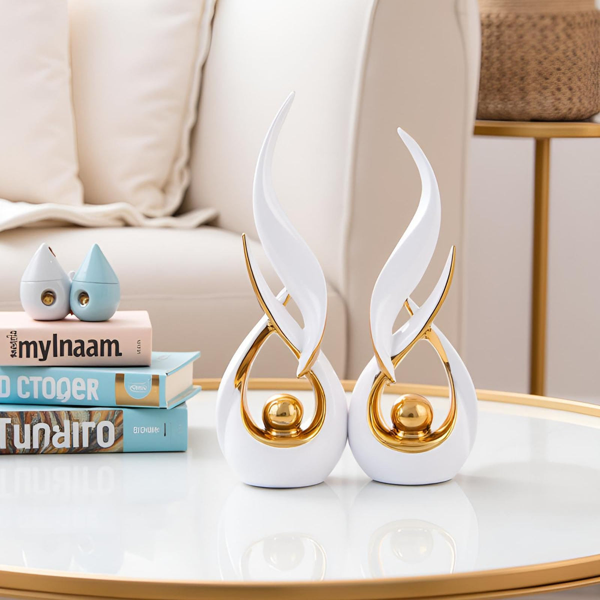 Gold Ceramic Abstract 2 Piece Statue Set Mid Century Modern - XMGZQ Official Imagery - 5