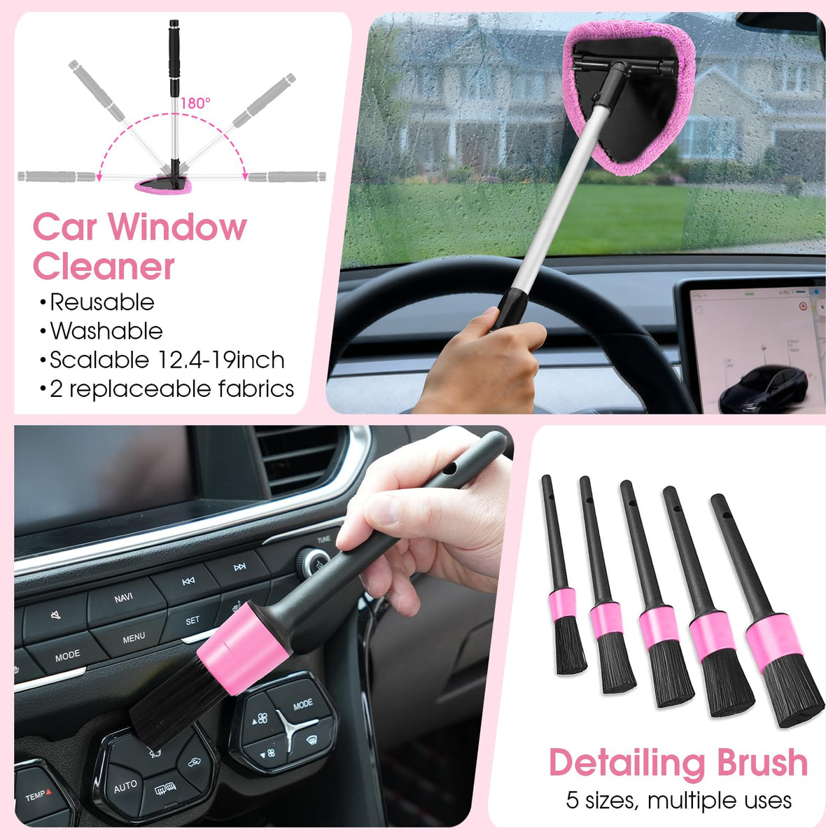 25pcs Car Cleaning Kit Pink Interior Detailing Kit with High - vioview Official Imagery - 7