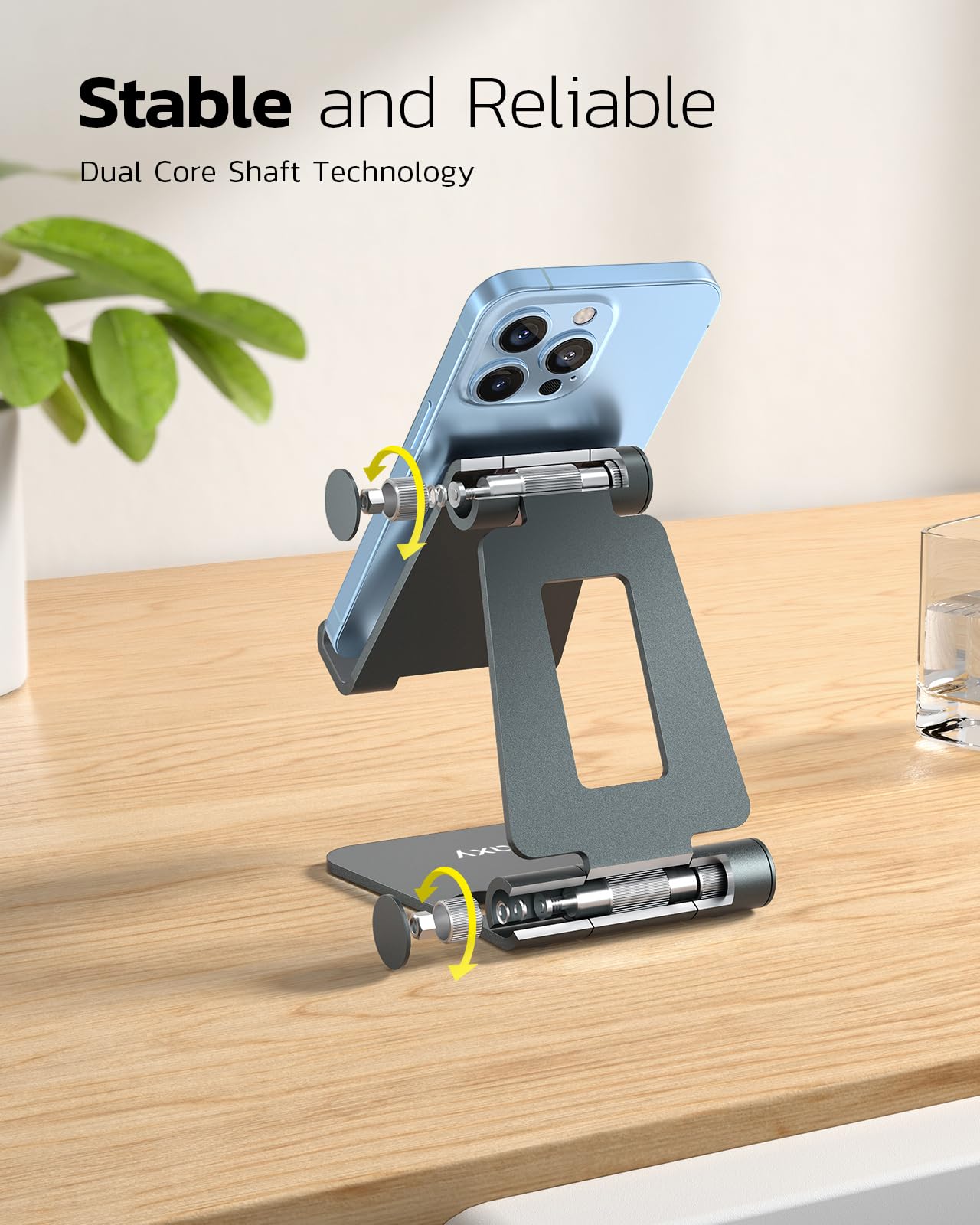 Nulaxy Full Aluminum Dual Folding Cell Phone Stand for Desk, Gray - View 4