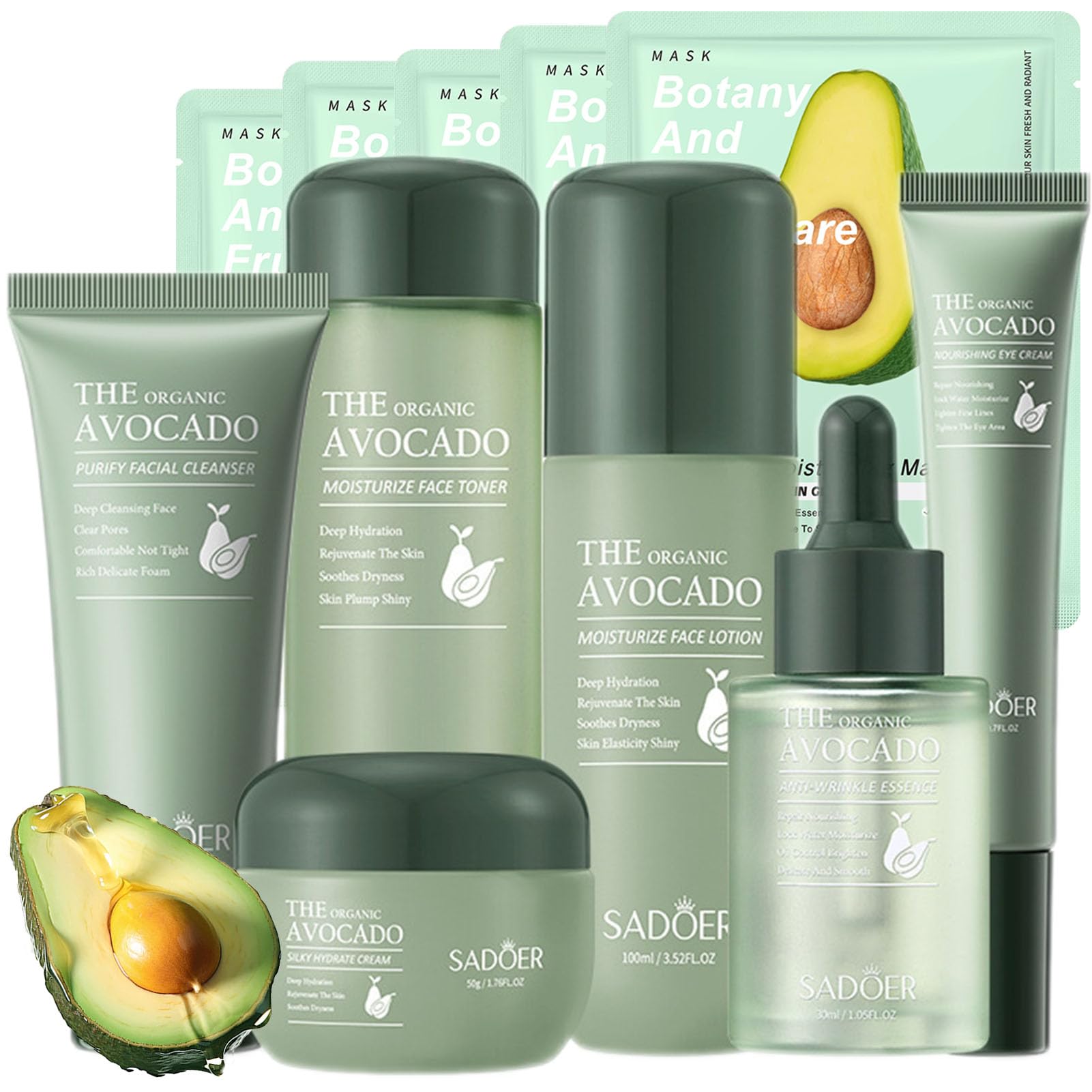 Avocado Skin Care Set, 11-In-1 Skincare Gift Set With Facial - Product Imagery