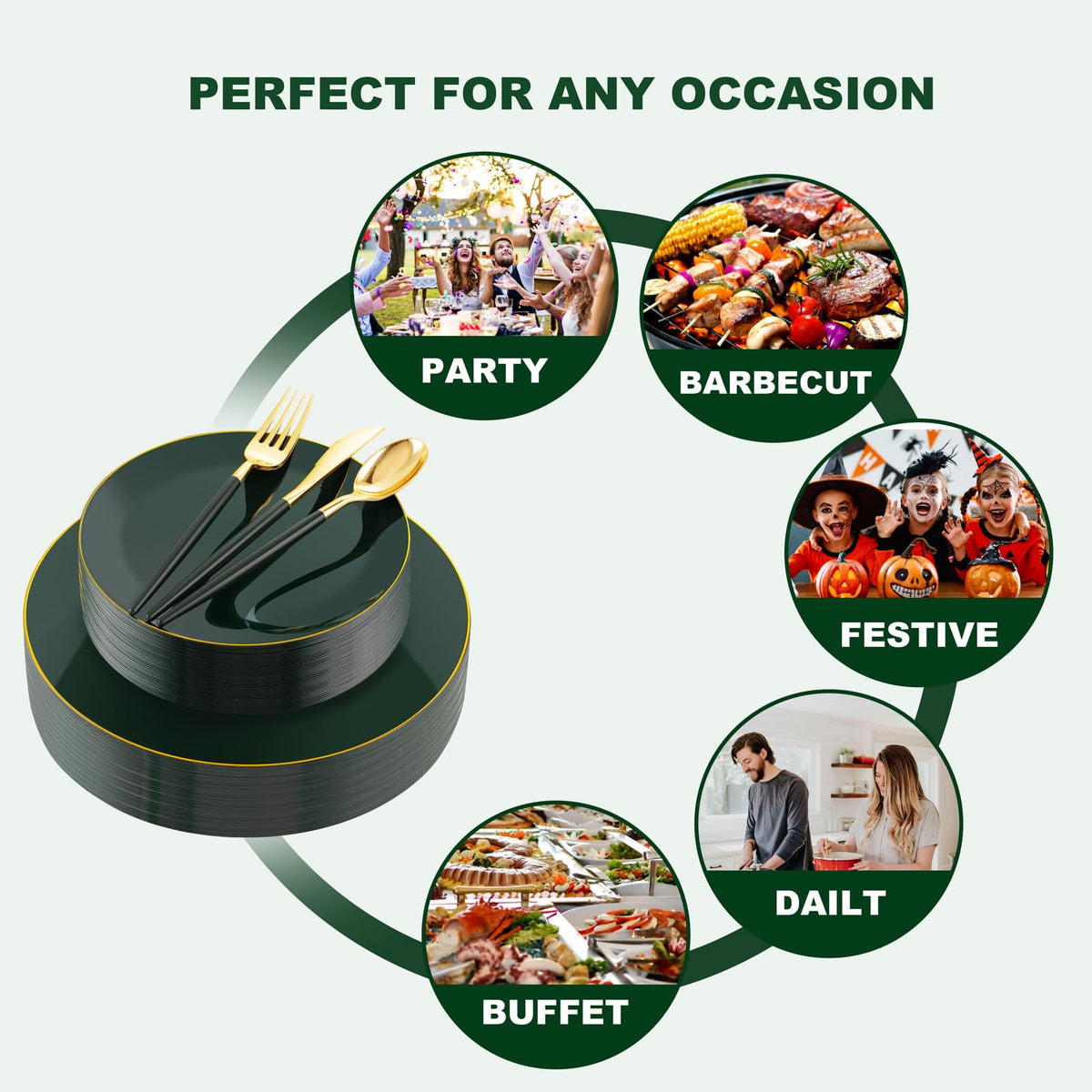 Liacere 150PCS Green Plastic Plates - Liacere Official Imagery - 3