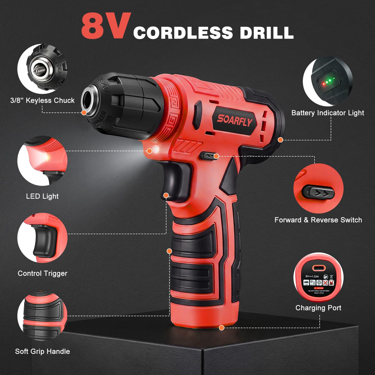157 Piece Tool Set 8V Cordless Drill Set Hand Tool Kit for - SOARFLY Official Imagery - 4