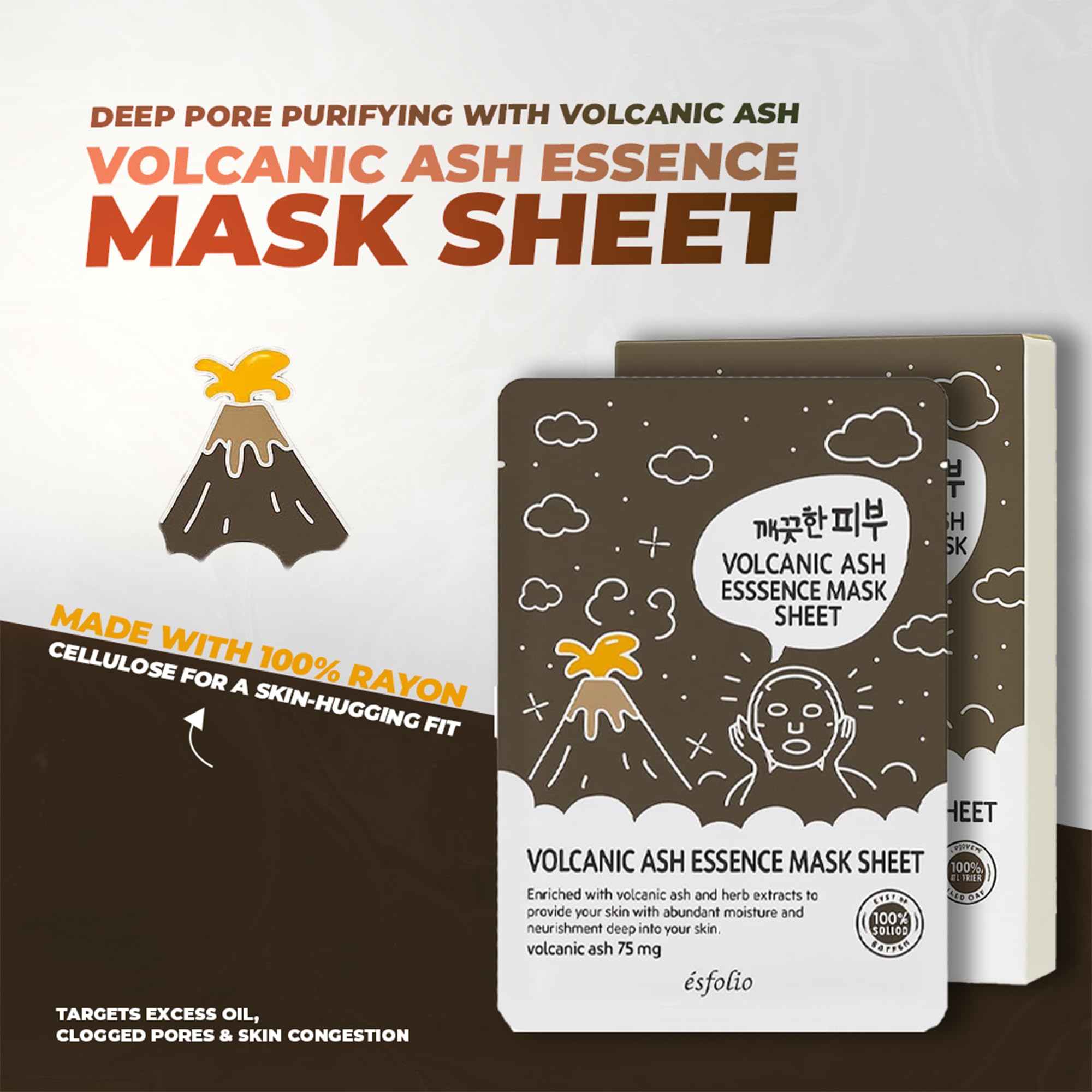 esfolio Volcanic Ash Face Mask – Deep Cleansing Korean Sheet - esfolio