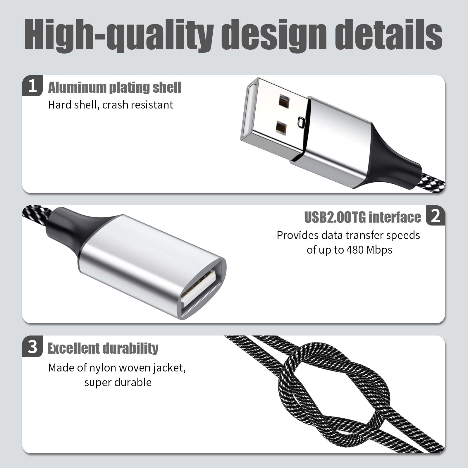 Fidioto 6.6ft USB Extension Cable Splitter, USBA 1 Male to 4 Female USB Splitters, USBA Y Cable Support Charging and Data Transfer for Printer/Keyboard/Flash Drive/PlayStation/Laptop/LED Etc