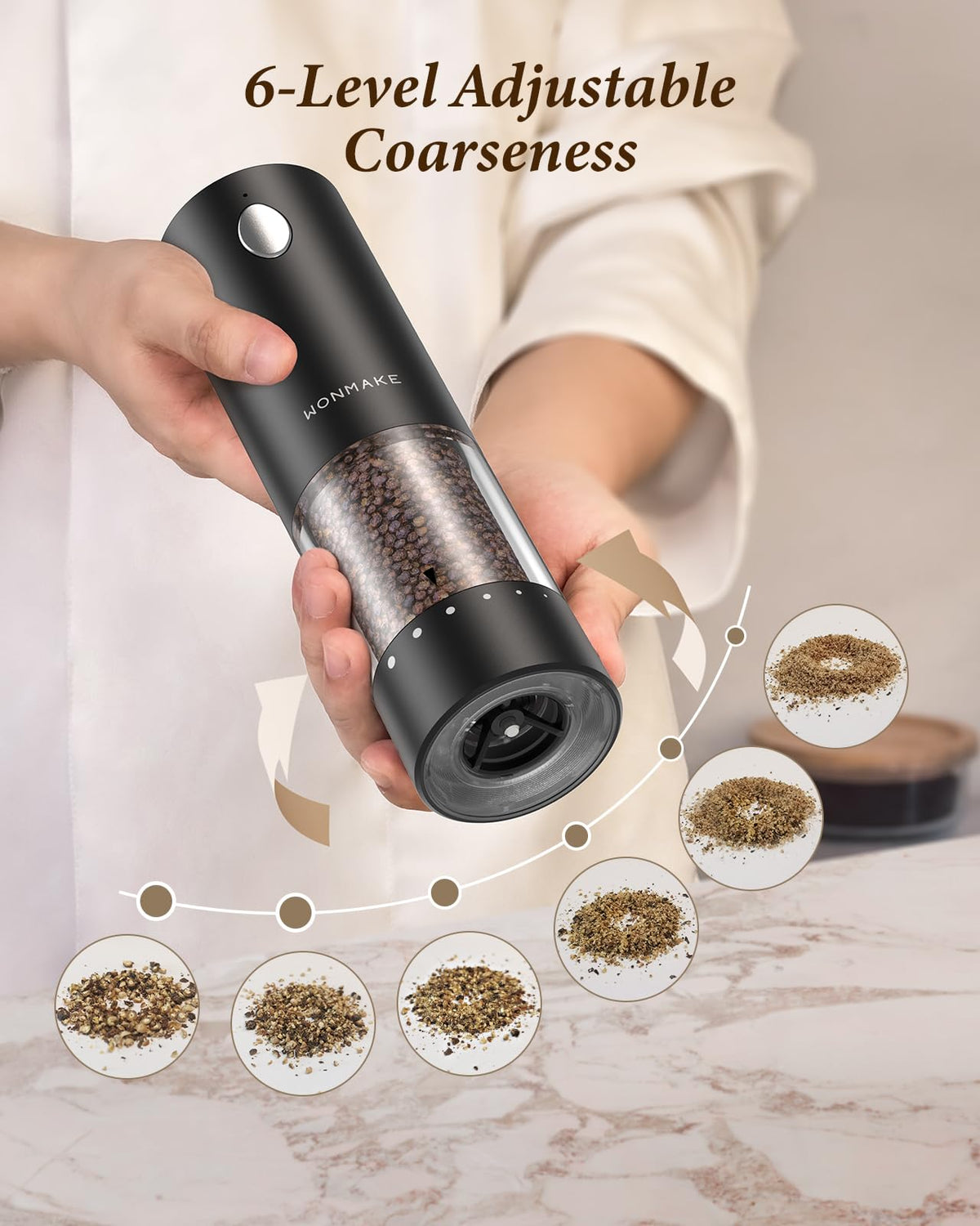 Electric Salt and Pepper Grinder Set Charging Base Automatic - WONMAKE Official Imagery - 6