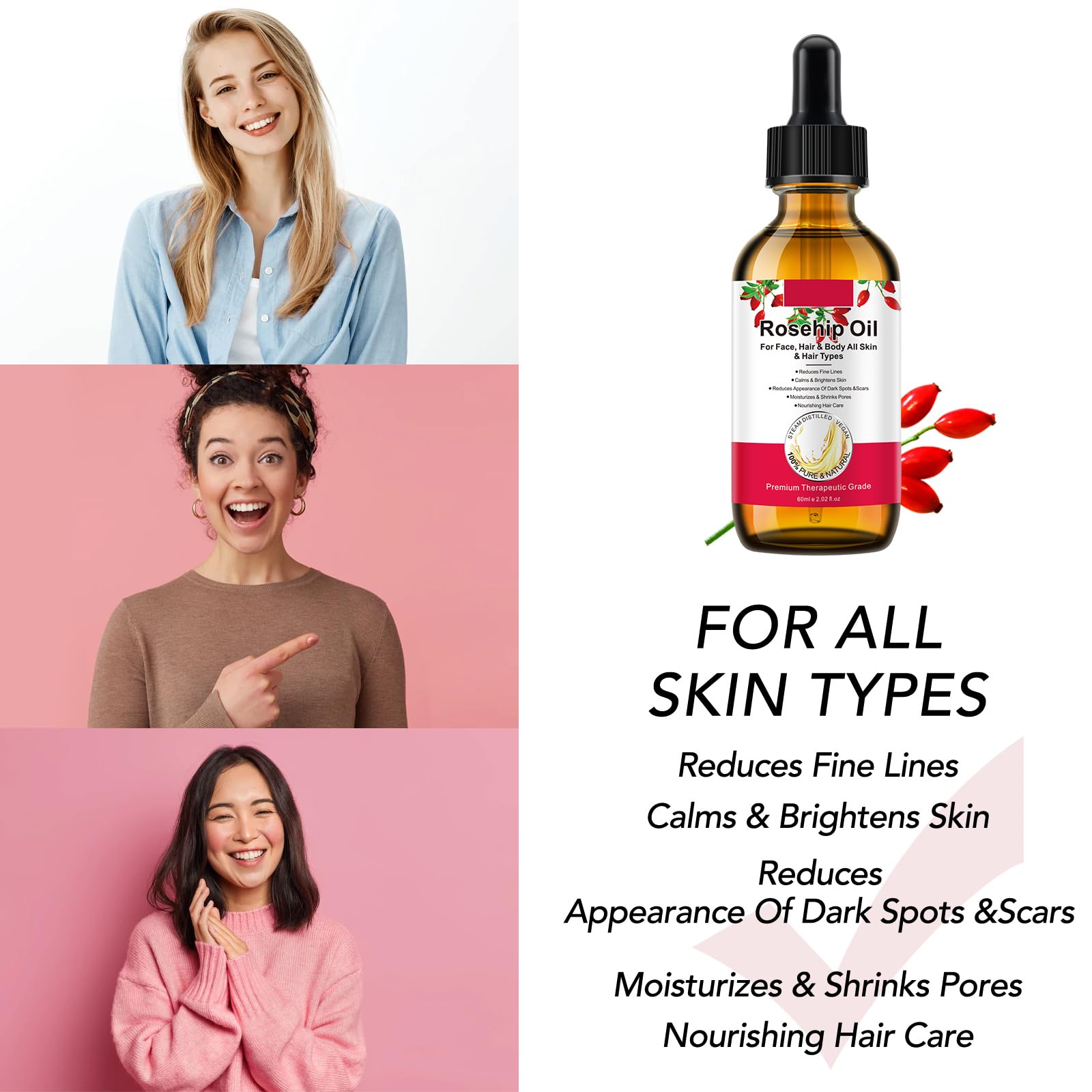 Onznoz Rosehip Oil for Face, Rose Hip Oil Organic Rosehip Seed Oil 100% Pure - Onznoz Official Product View 4
