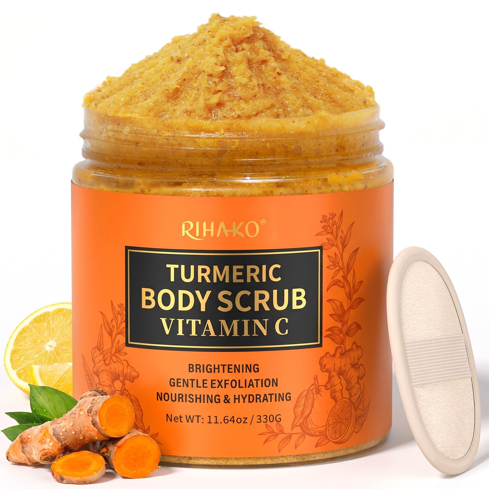RIHAKO Turmeric Body Scrub, Exfoliating Body Scrub with Vitamin C, Deep - RIHAKO Official Product View 2