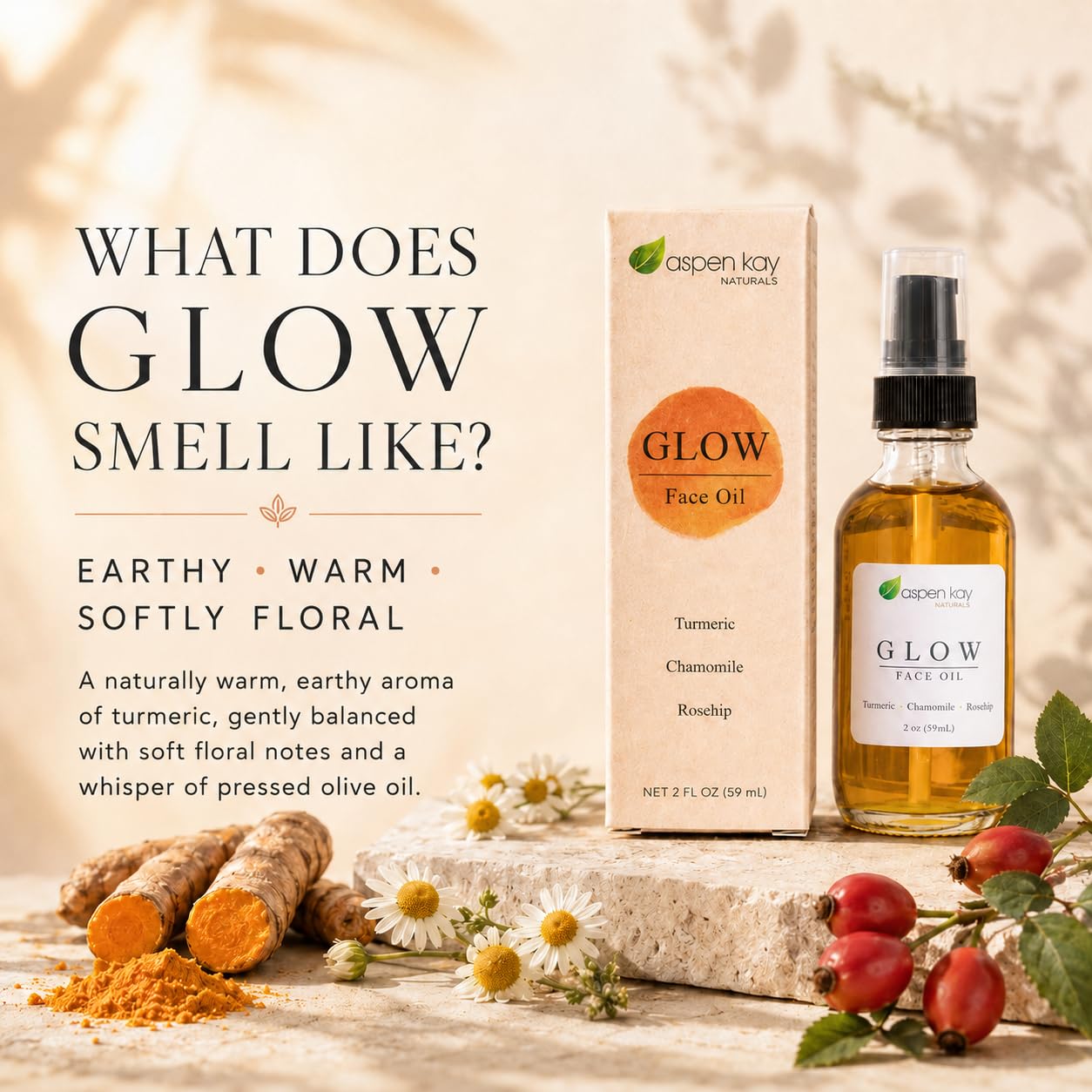 Glow Turmeric Face Oil Organic Rosehip Oil Camellia Vitamin - Aspen Kay Naturals Official Imagery - 8
