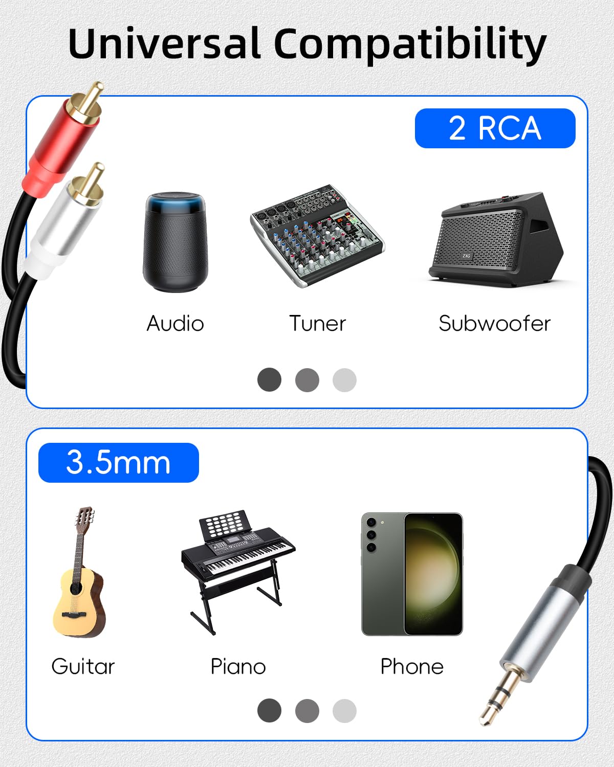 GELRHONR 3.5mm to 2 RCA Audio Cable 1FT, Short 1/8 Aux Male to 2R by GELRHONR - Angle View 8
