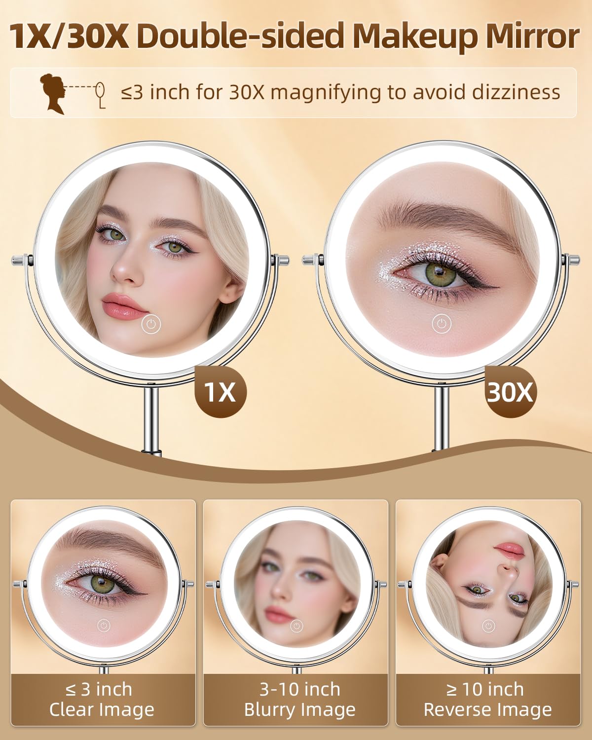 1X 30X 8 Magnifying Makeup Mirror with Lights Height - vpu Official Imagery - 4