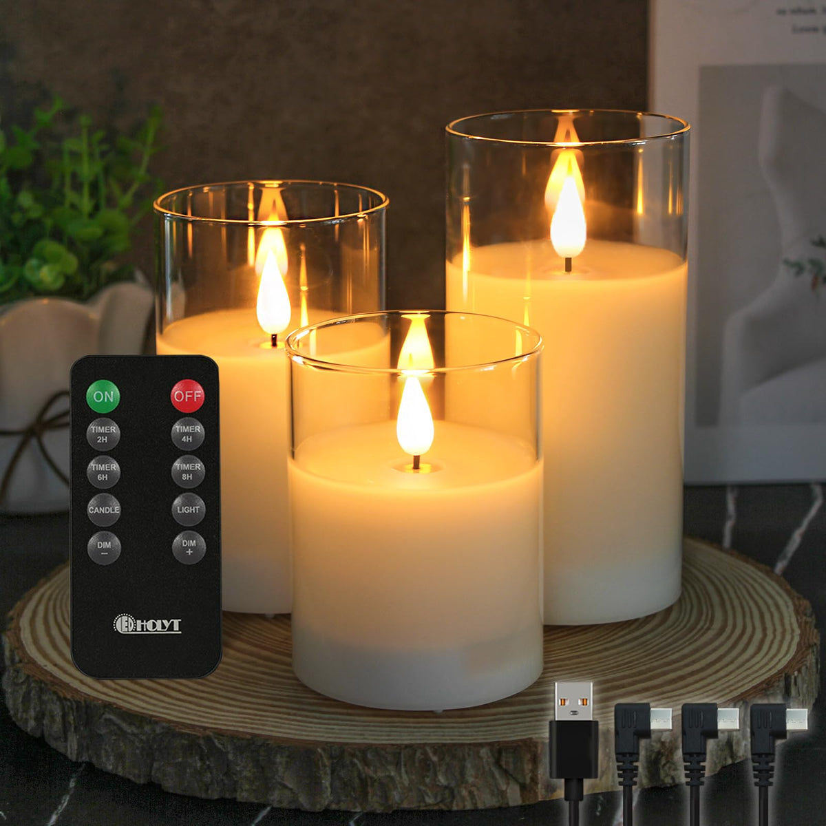 Glass Rechargeable LED Flickering Flameless Candles with - LEDHOLYT Official Imagery - 1
