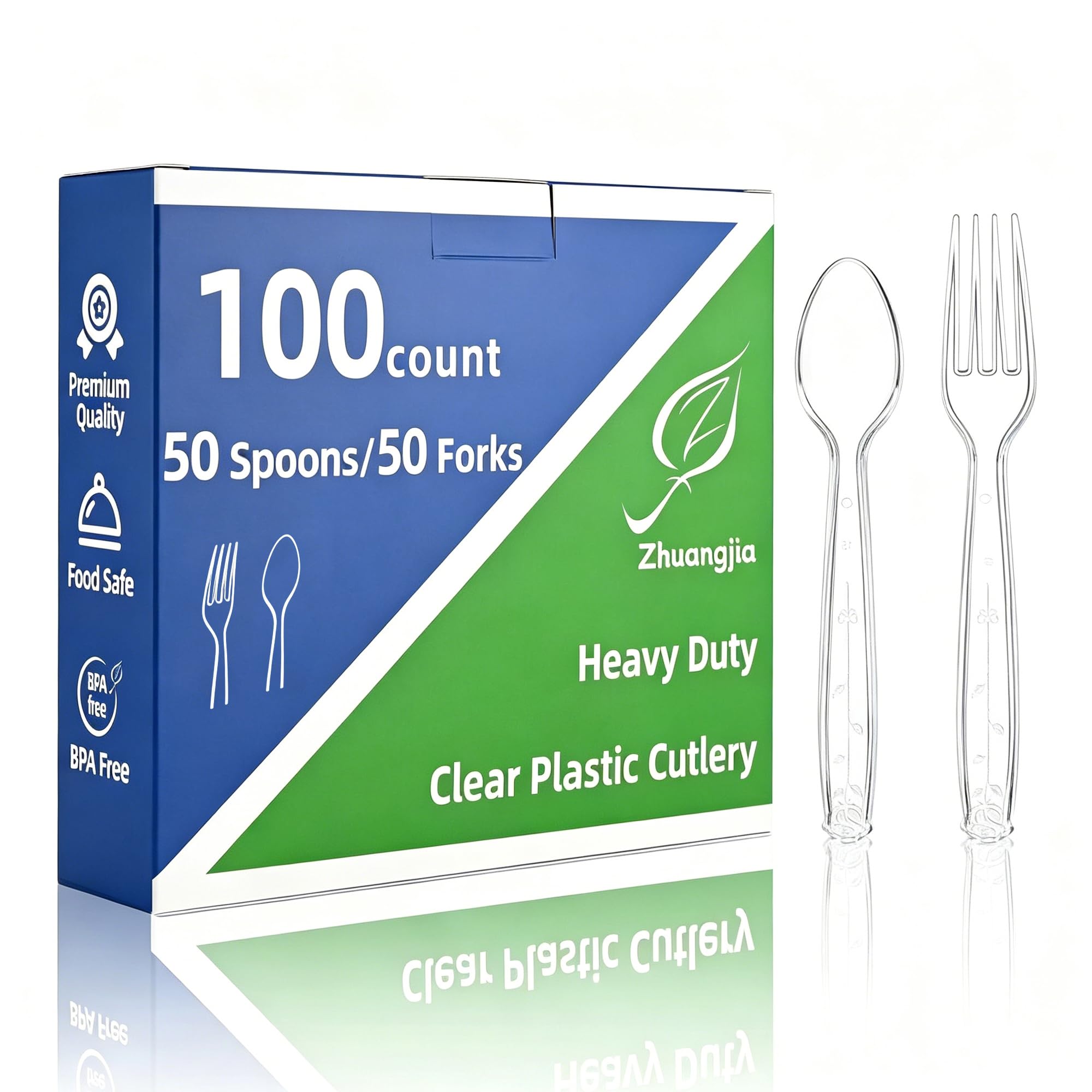 100 Count Plastic Silverware Heavy Duty 50Forks50Spoons - Product Imagery
