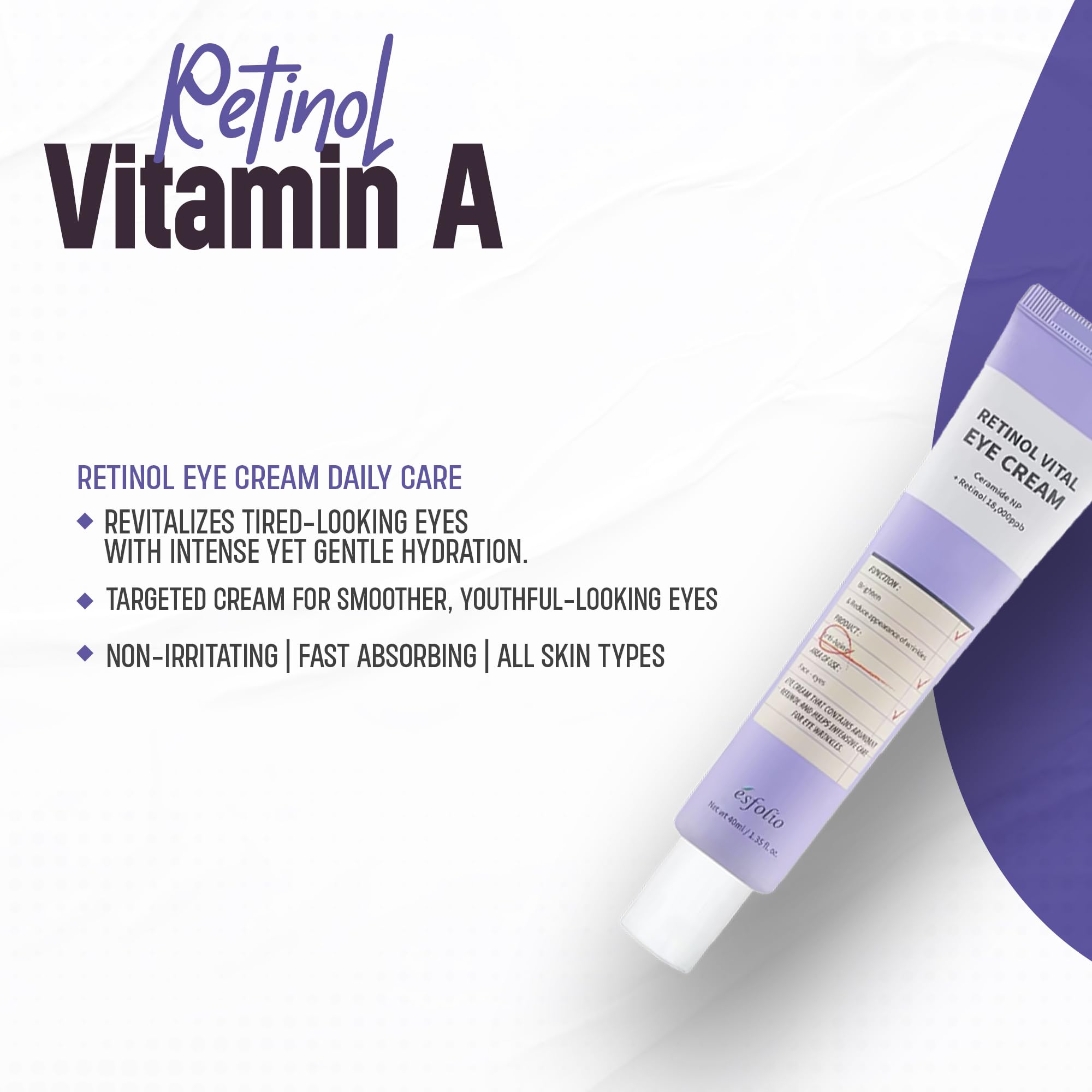 Esfolio Retinol Vitamin A Eye Cream, Daily Skin Care for Under - esfolio