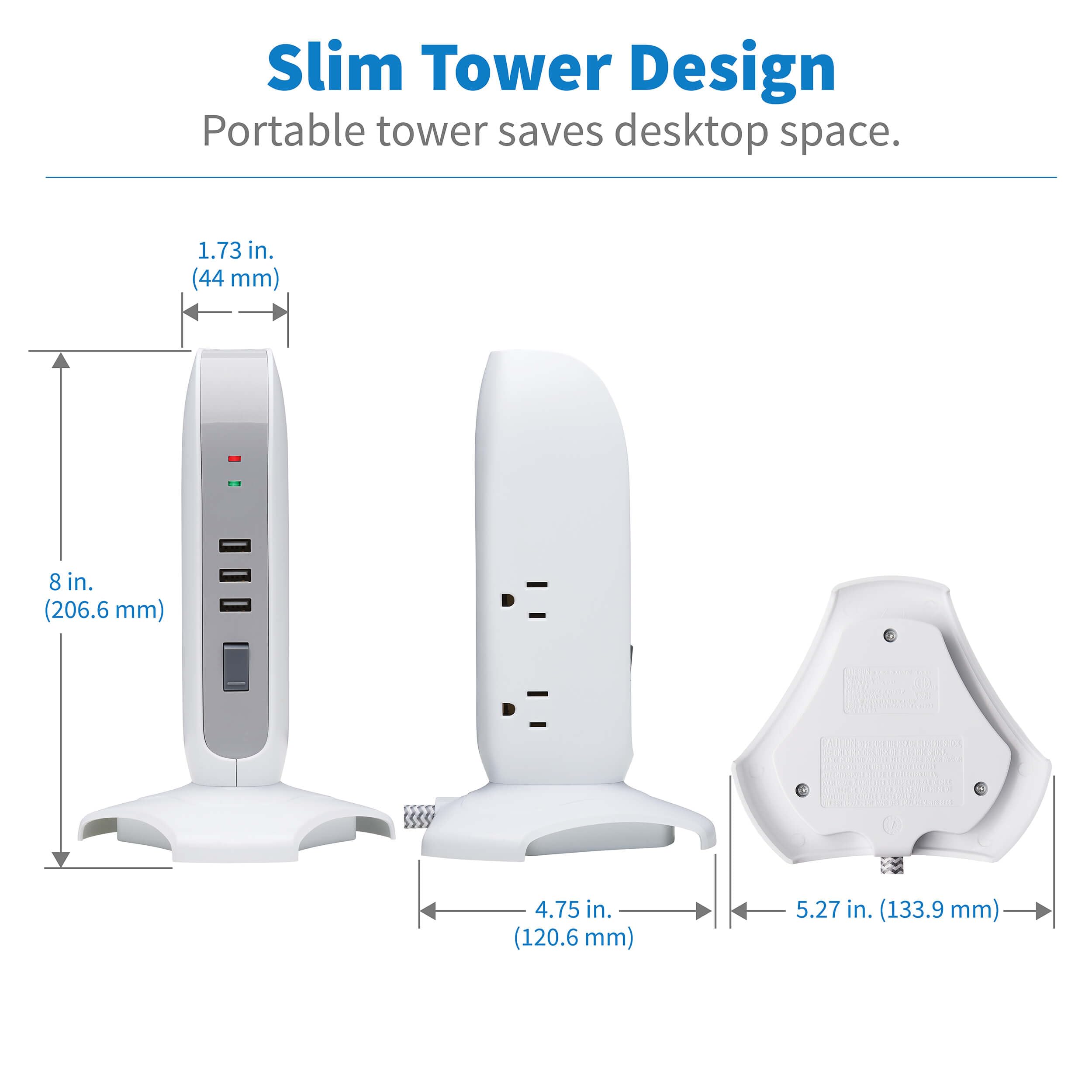 Tripp Lite TLP66USB Surge Protector Tower with USB Ports, 1200 Joules, 5-Outlets, 3 USB Ports, 6ft Heavy-Duty Braided Extension Cord, Desk Charging Tower, Dorm Essentials, Tower Power Strip with Surge