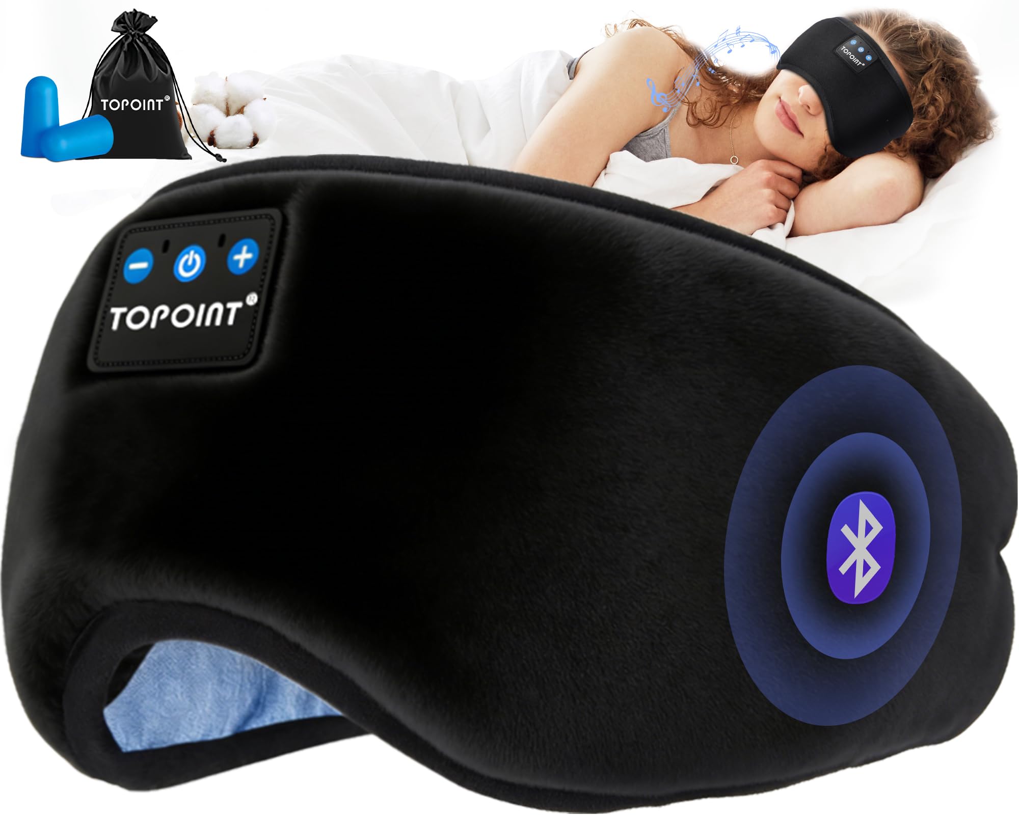 TOPOINT Sleep Mask Headphones Bluetooth 5.2 Wireless, Blackout Eye Mask for Wome - TOPOINT Official Product View 9