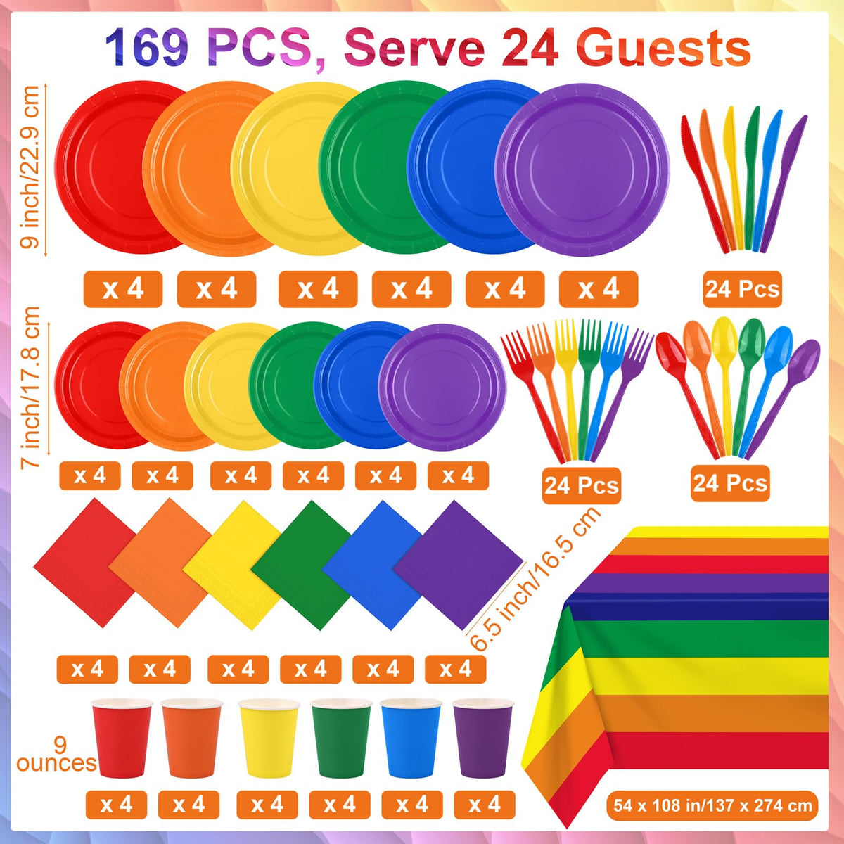 Kochorie 169 Pieces Rainbow Party Supplies Disposable - Kochorie Official Imagery - 3