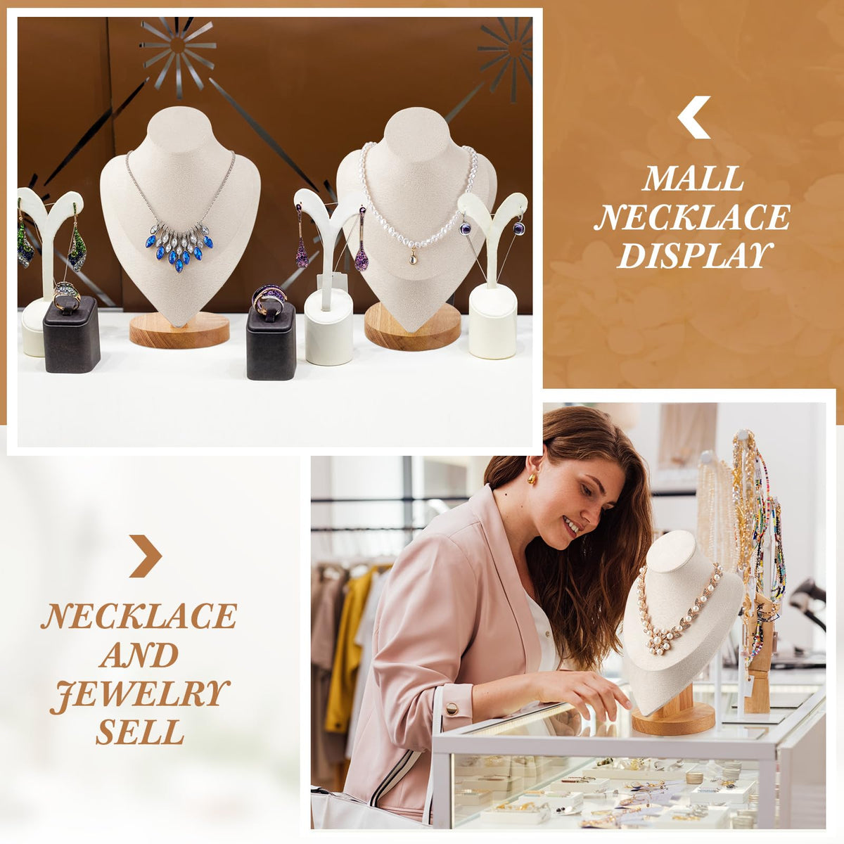 3 Pcs Necklace Display Stand Bamboo Jewelry Bust Display - Juexica Official Imagery - 6