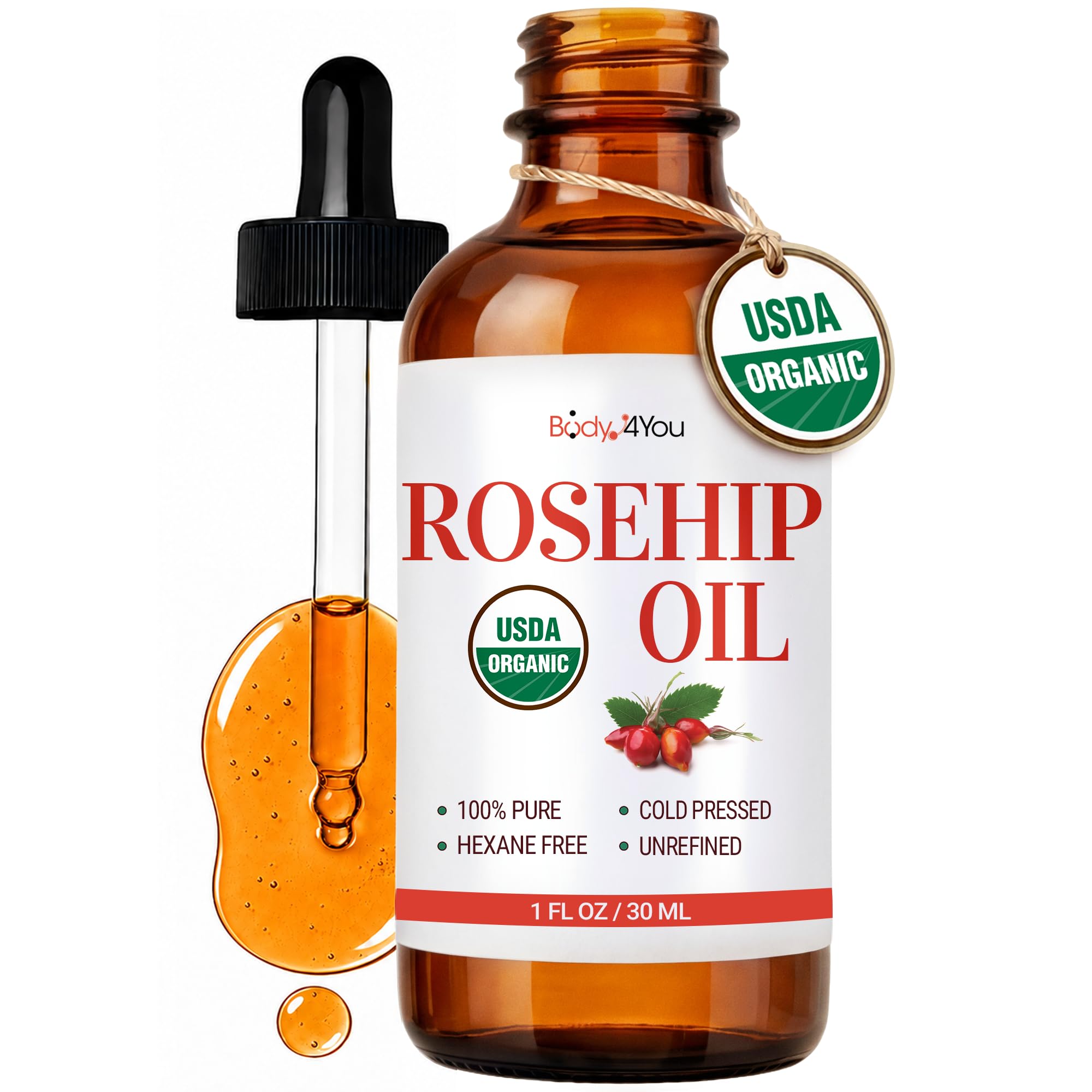 BodyJ4You Rosehip Seed Oil for Face Skin - USDA Organic Cold Pressed Pure - BodyJ4You Official Product View 2
