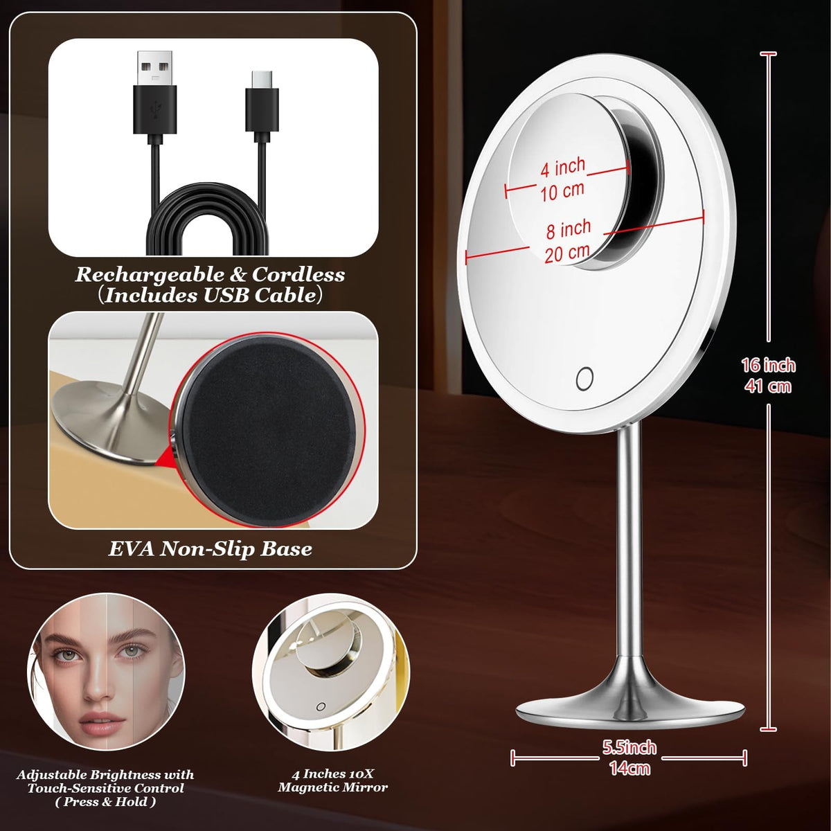 Makeup Mirror 9 Vanity Mirror with Lights 5X 10X - Miusco Official Imagery - 4