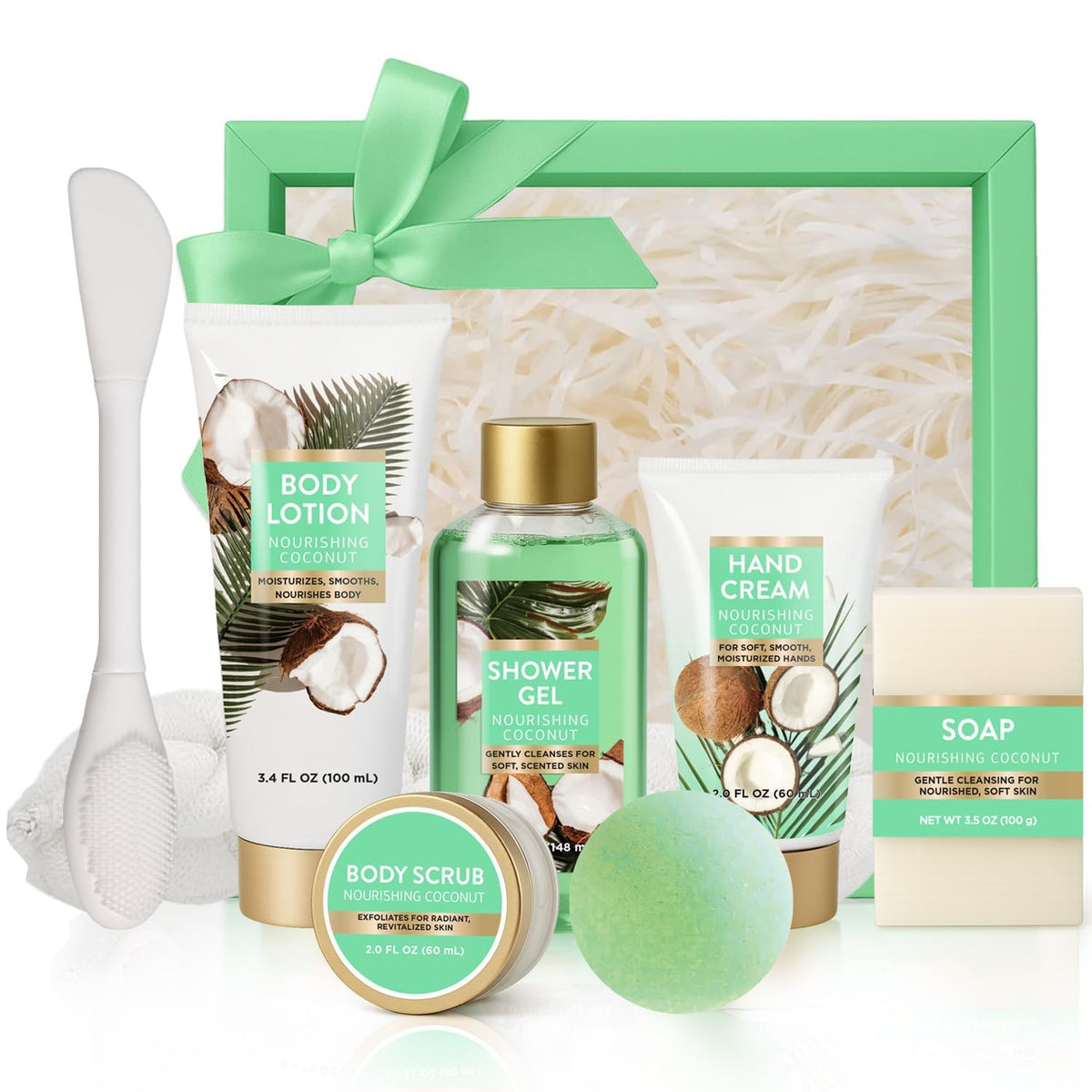 Spa Gift for Women 8 Piece Luxury Coconut Bath Set with - BODY & EARTH Official Imagery - 8