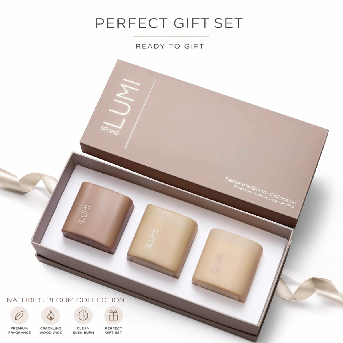 Set of 3 Premium Scented Soy Candles Gift Set - Lumi Brand Official Imagery - 4