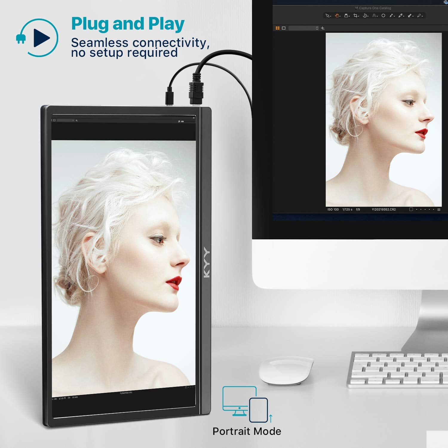 KYY Portable Monitor 15.6" 1080P Computer Monitor Screen Extender w/Cover