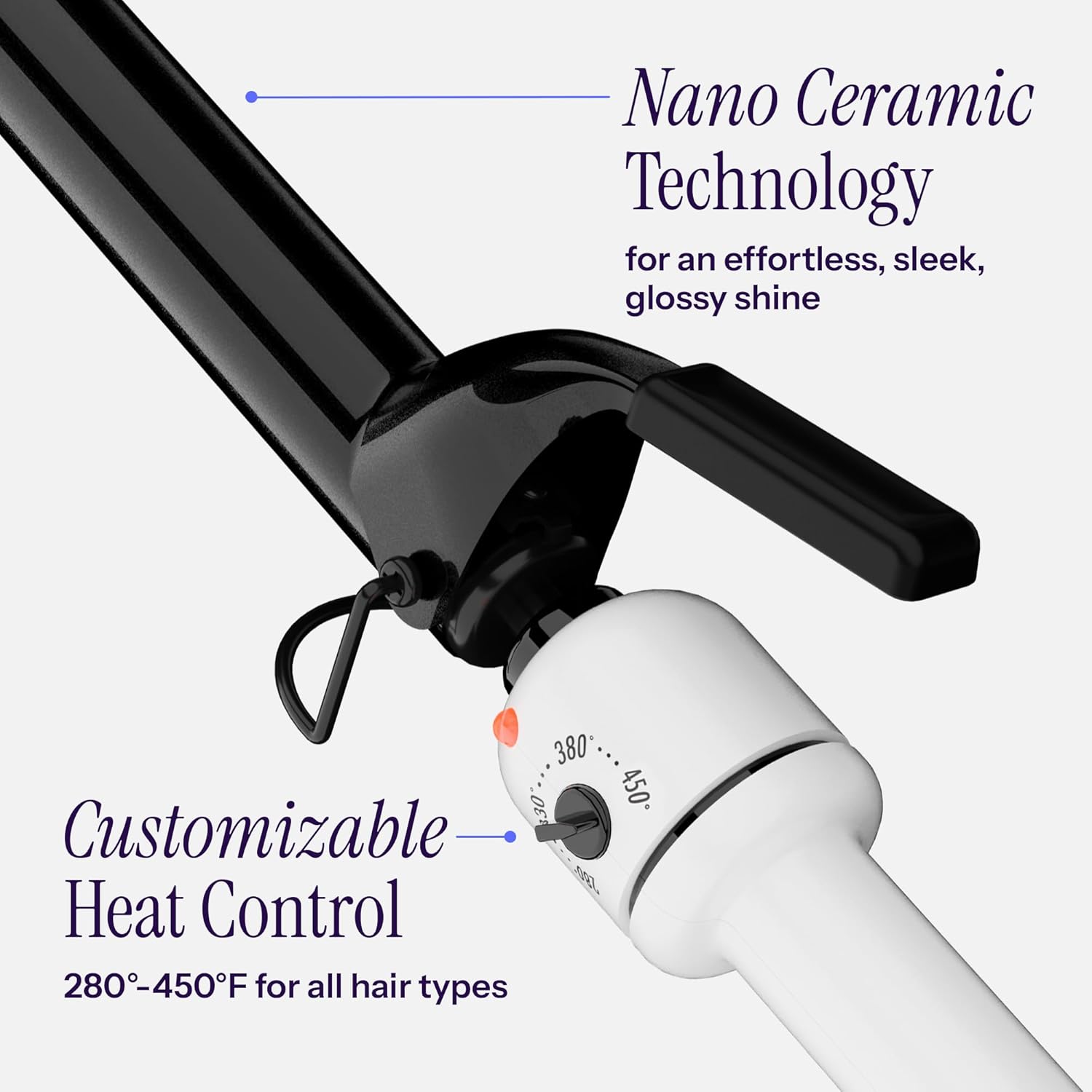 HOT TOOLS Pro Artist Nano Ceramic Curling Iron with 1-1/4 inch barrel for smooth, shiny, and styled hair.