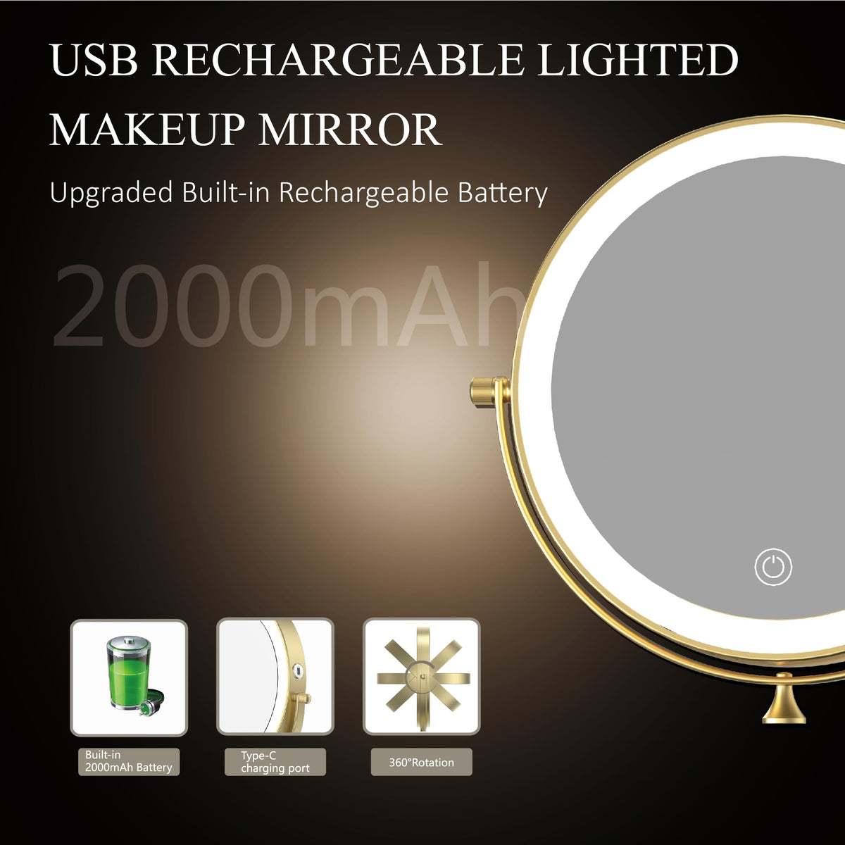 9 Wall Mounted Lighted Makeup Mirror Oval Base 10X Gold - MIROAMZ Official Imagery - 7