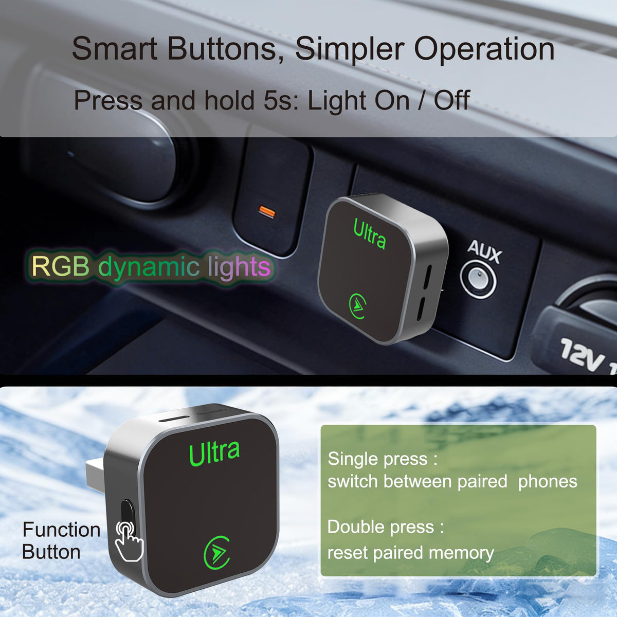 2 in 1 Wireless CarPlay Adapter 2026 New Wired to Wireless - JERYONE Official Imagery - 3