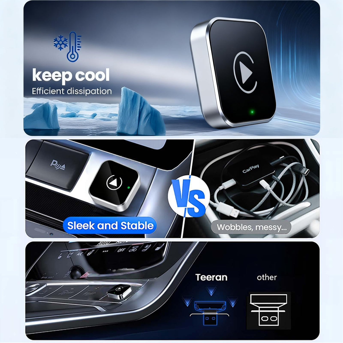 Wireless CarPlay Adapter Android Auto Dongle Shiny Silver - YFDUNV Official Imagery - 3