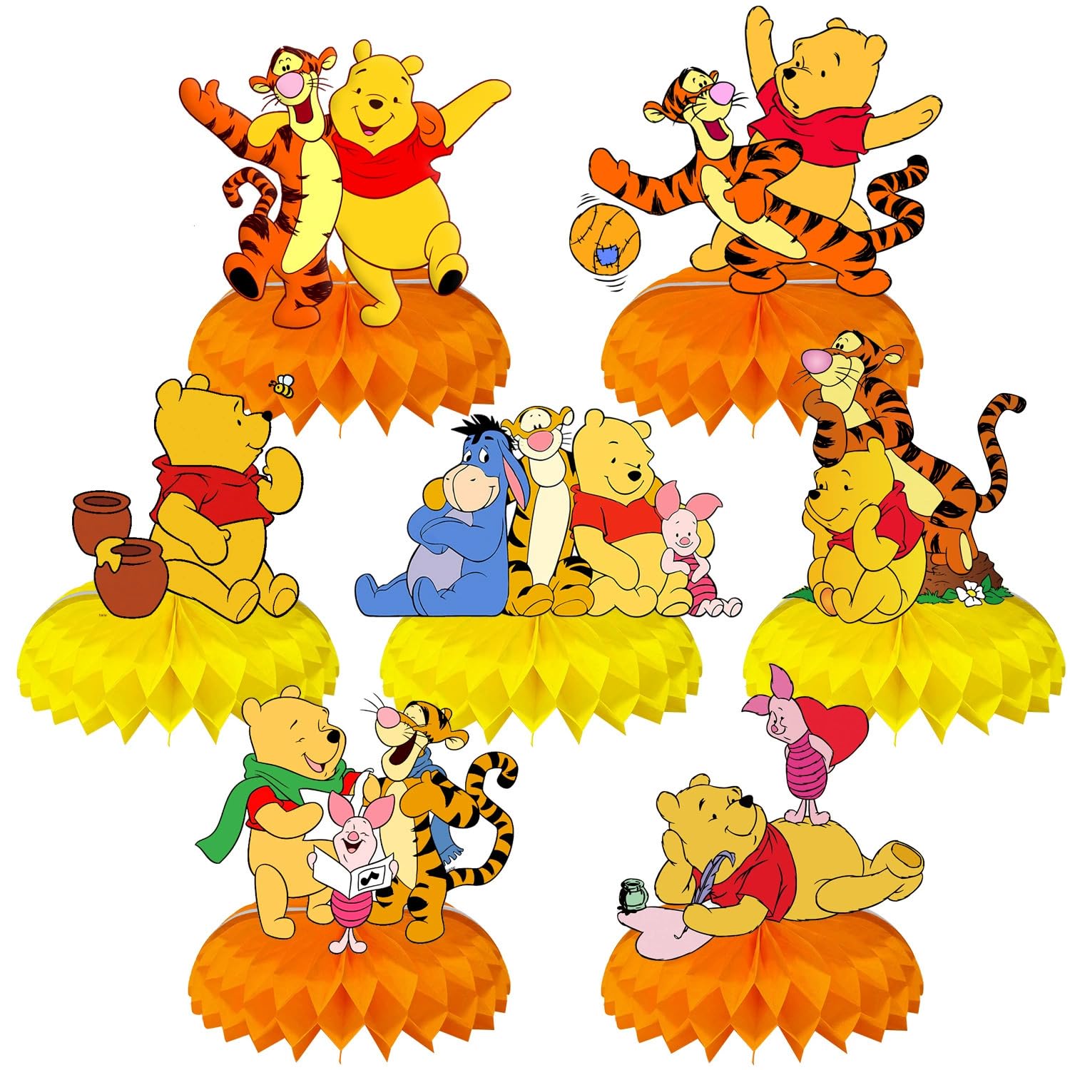 Winnie Birthday Party Supplies, 7Pcs Honeycomb Centerpieces for - Product Imagery
