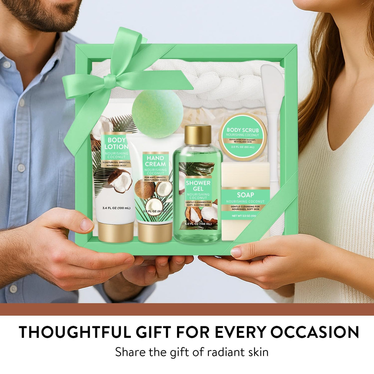 Spa Gift for Women 8 Piece Luxury Coconut Bath Set with - BODY & EARTH Official Imagery - 7