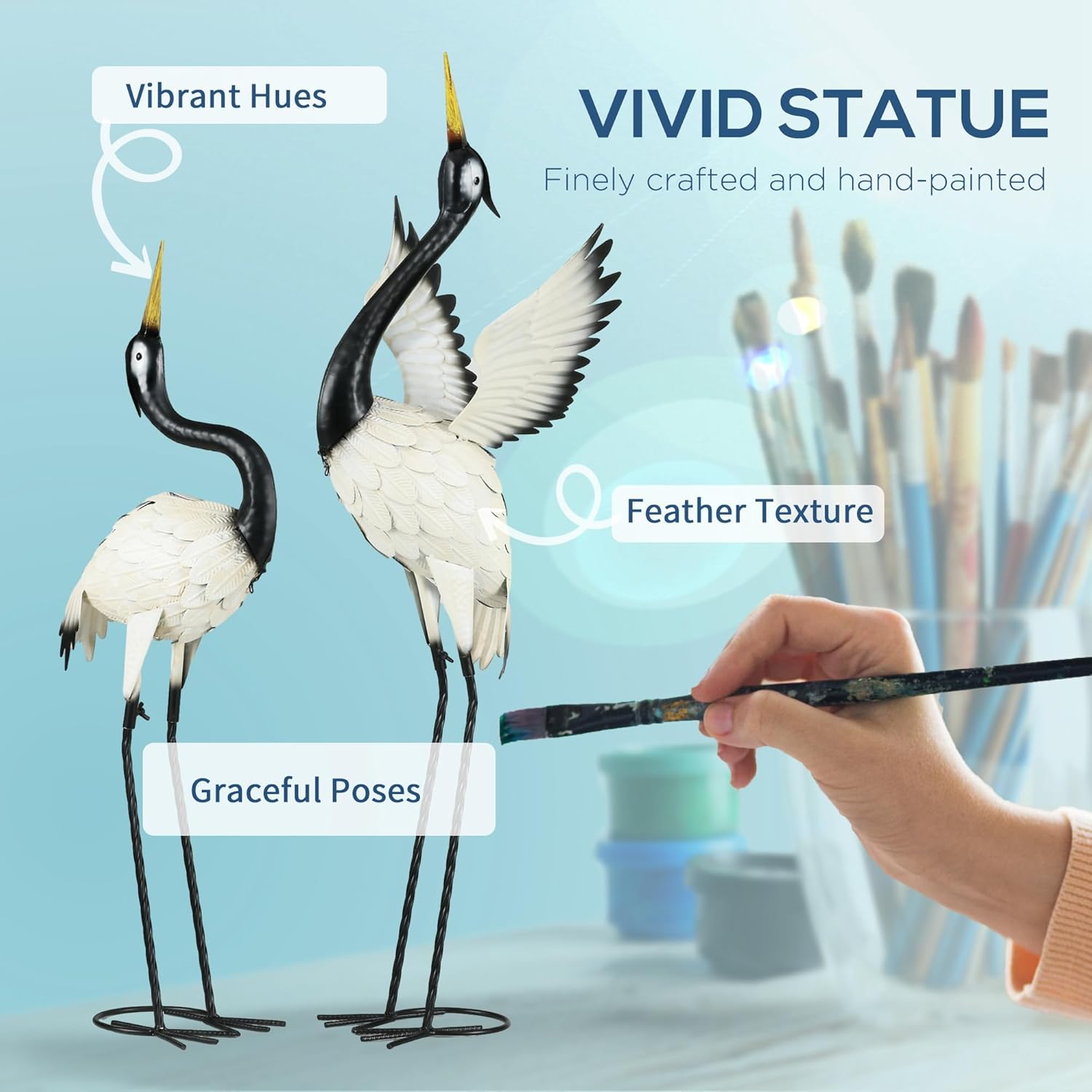 Outsunny Heron garden statues, 35.5 and 40.5 inches tall, featuring detailed bird sculptures for outdoor decoration.