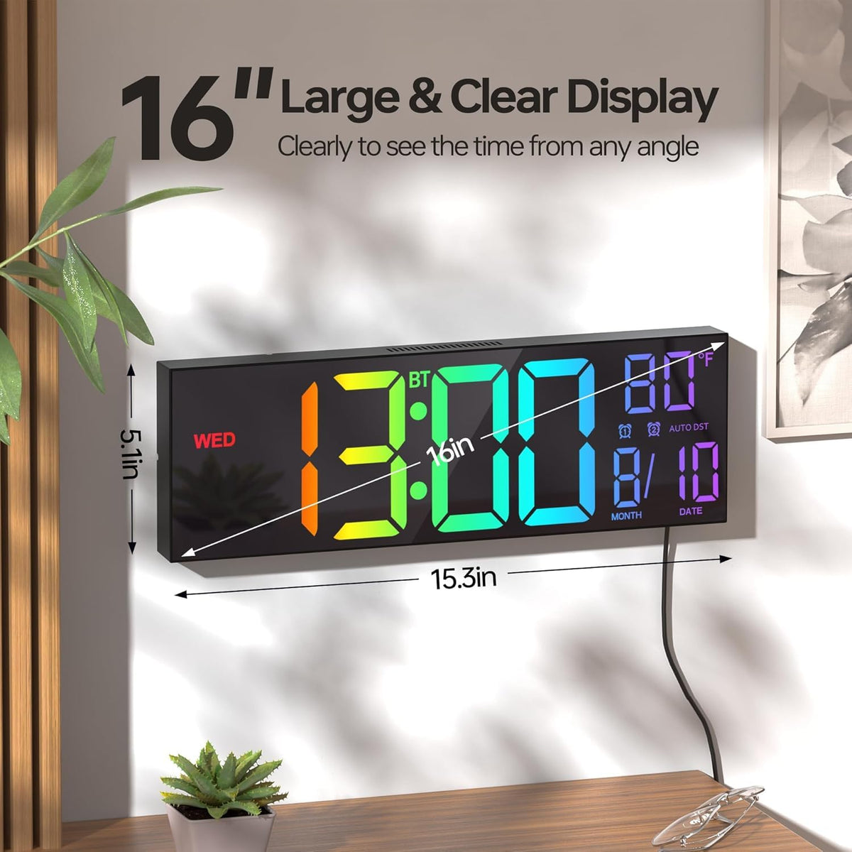 JALL 16 2 Large Digital Wall Clock with Bluetooth Sync for - JALL Official Imagery - 3