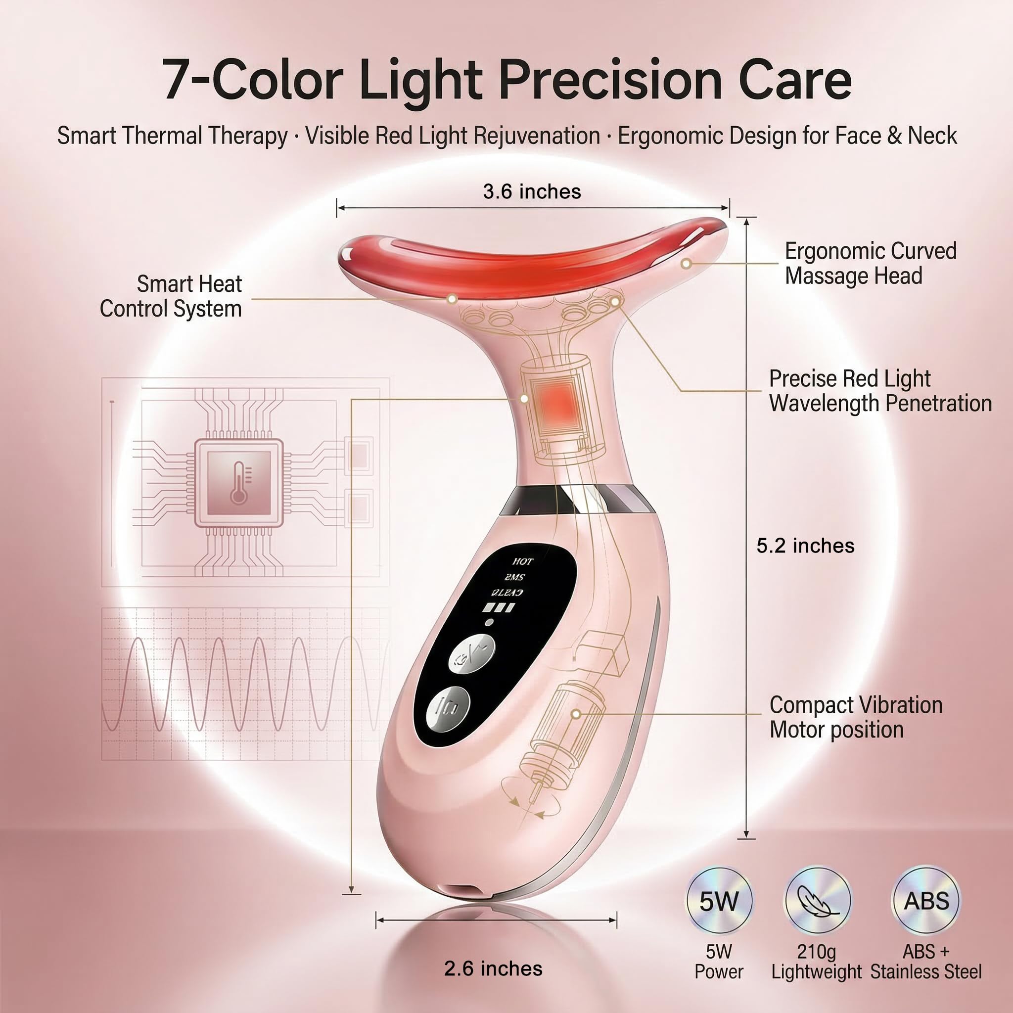 7-Color LED Light Facial Massager Set, Face and Neck Massager - erdnretl