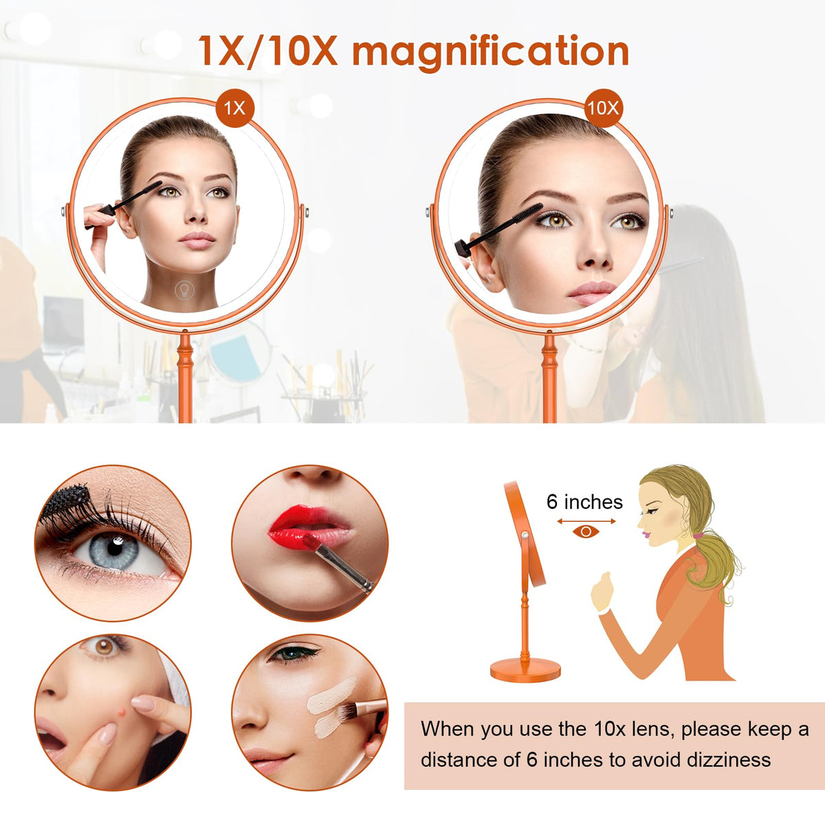 DEIOVWXS Makeup Mirror Rechargeable Vanity Mirror with 3 - DEIOVWXS Official Imagery - 6