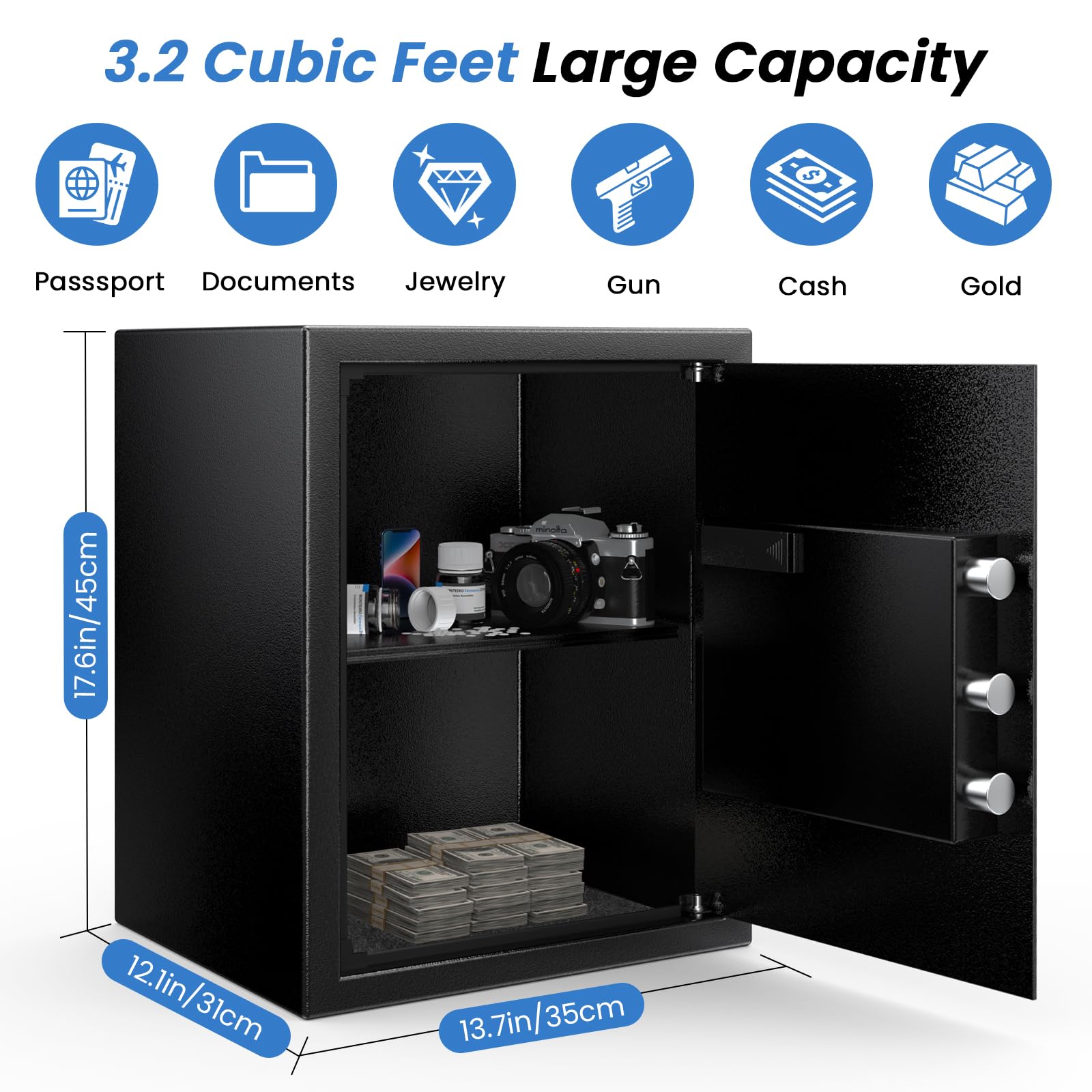 Mitlvge 17.55'' Home Safe Box with Digital Keypad, 3.2 Cu Ft Home - Mitlvge Official Product View 2