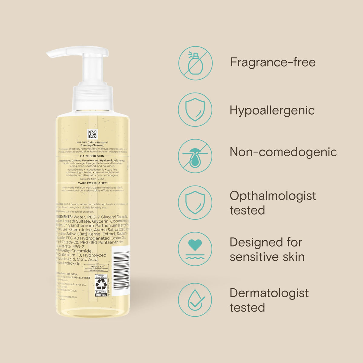 Aveeno Calm Restore Foaming Cleanser Fragrance Free 7 8 fl - Aveeno Official Imagery - 8